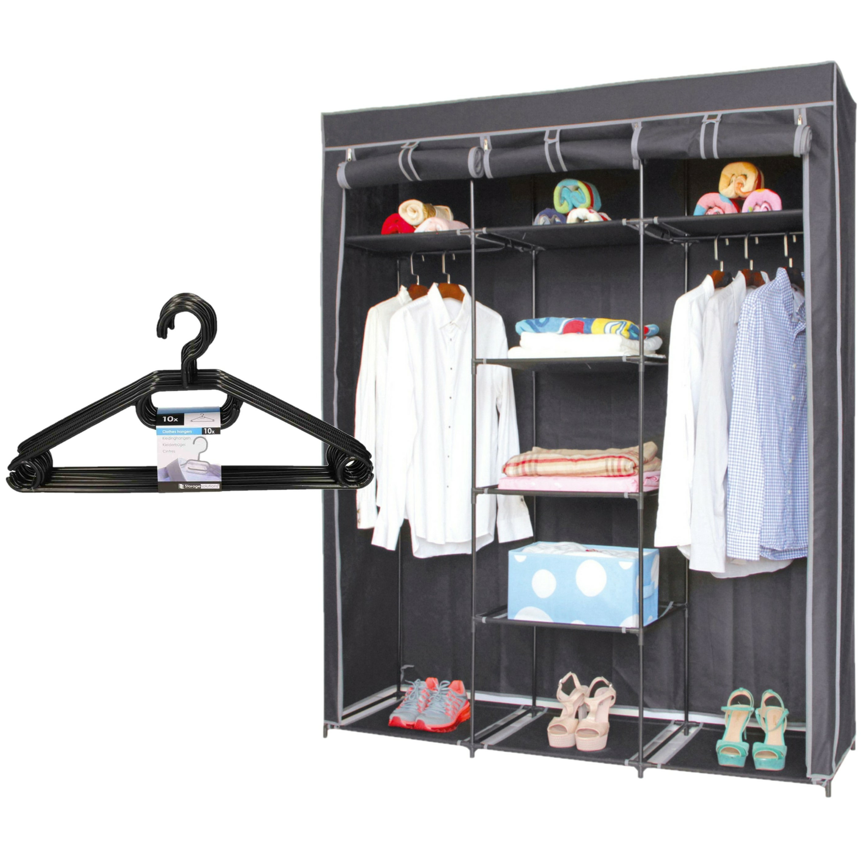 Mobiele kledingkast - 150 x 45 x 172 cm - incl. kledinghanger set 10x -