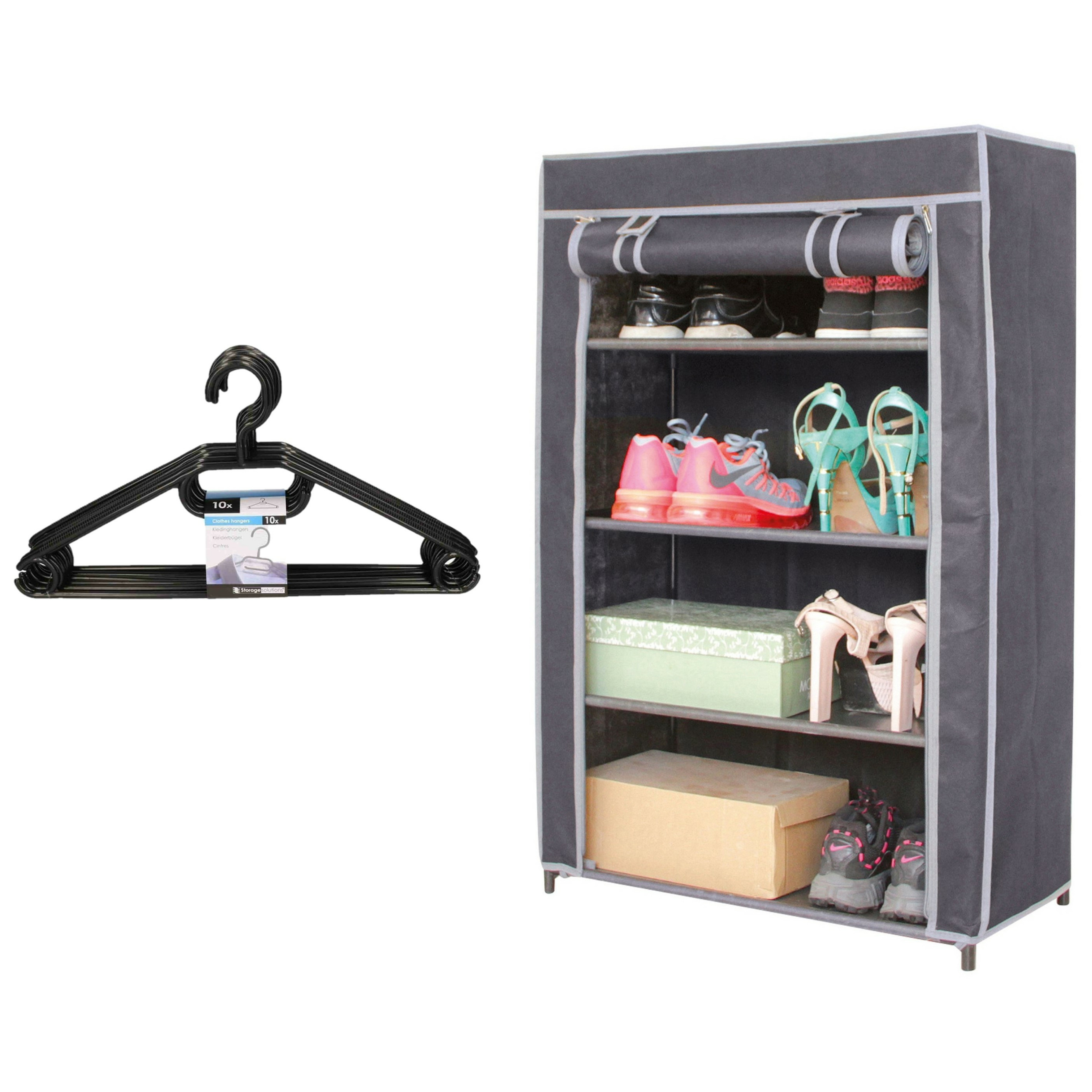 Mobiele kledingkast - 60 x 30 x 90 cm - incl. kledinghanger set 10x -