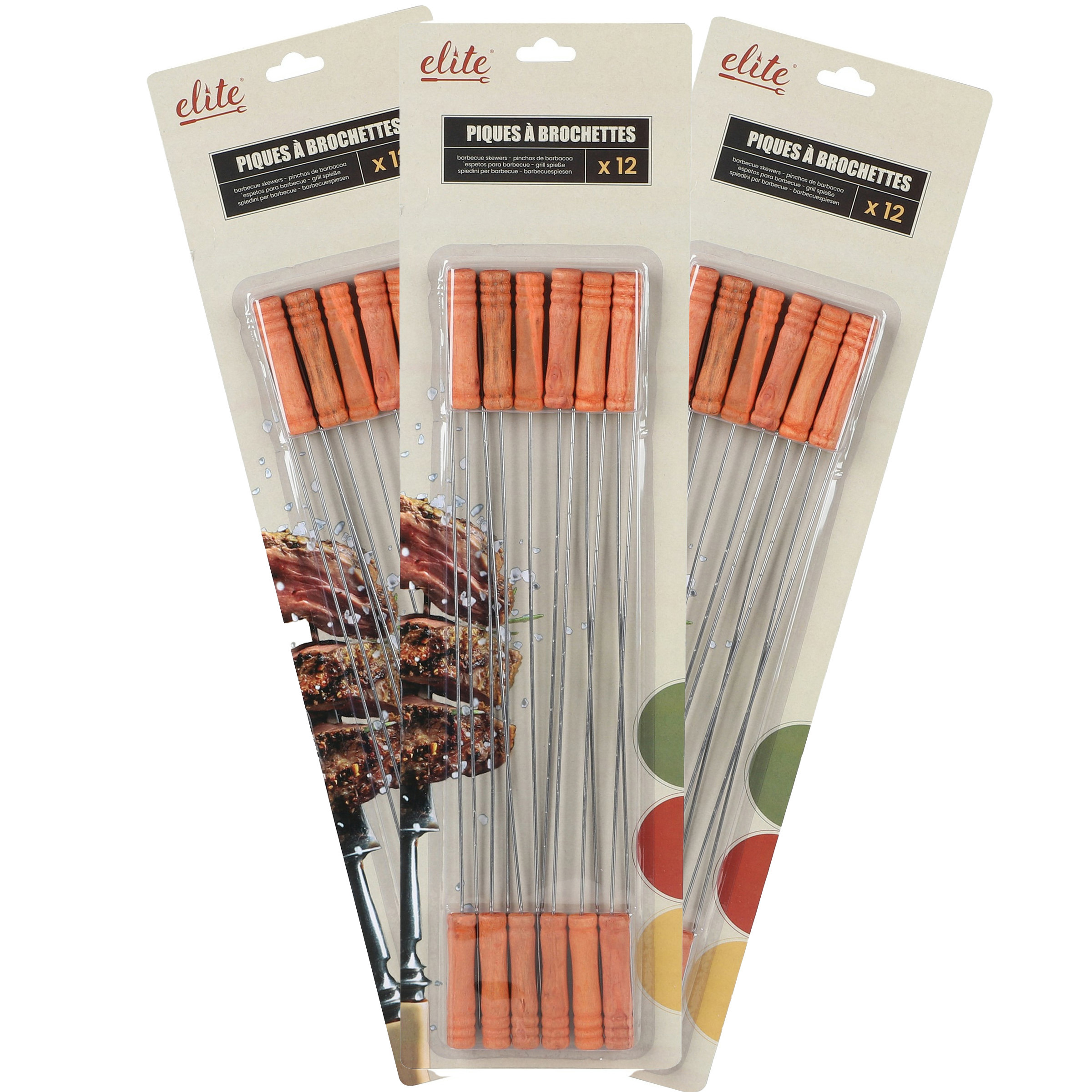 Elite BBQ/barbecue spiesen/vleespennen - 36x - metaal/hout - 39 cm - extra lang -