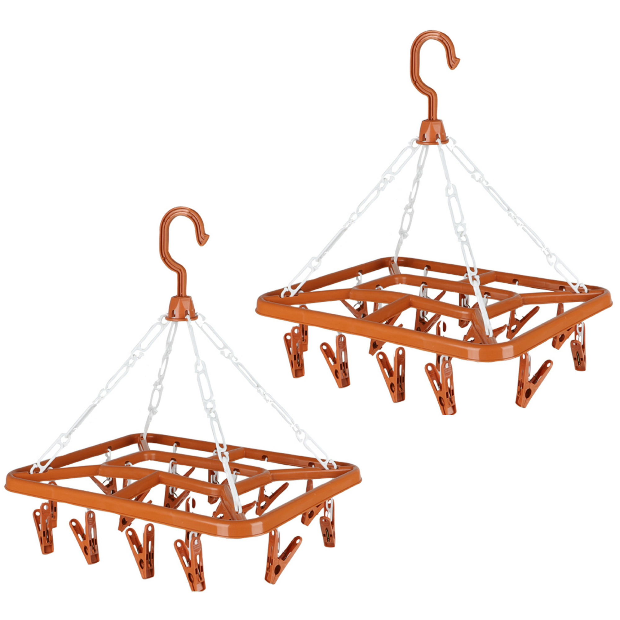 Wasgoed droogcarrousel/droogmolen - 2x - 18 clips/knijpers - terra - kunststof - 31 x 33 cm -