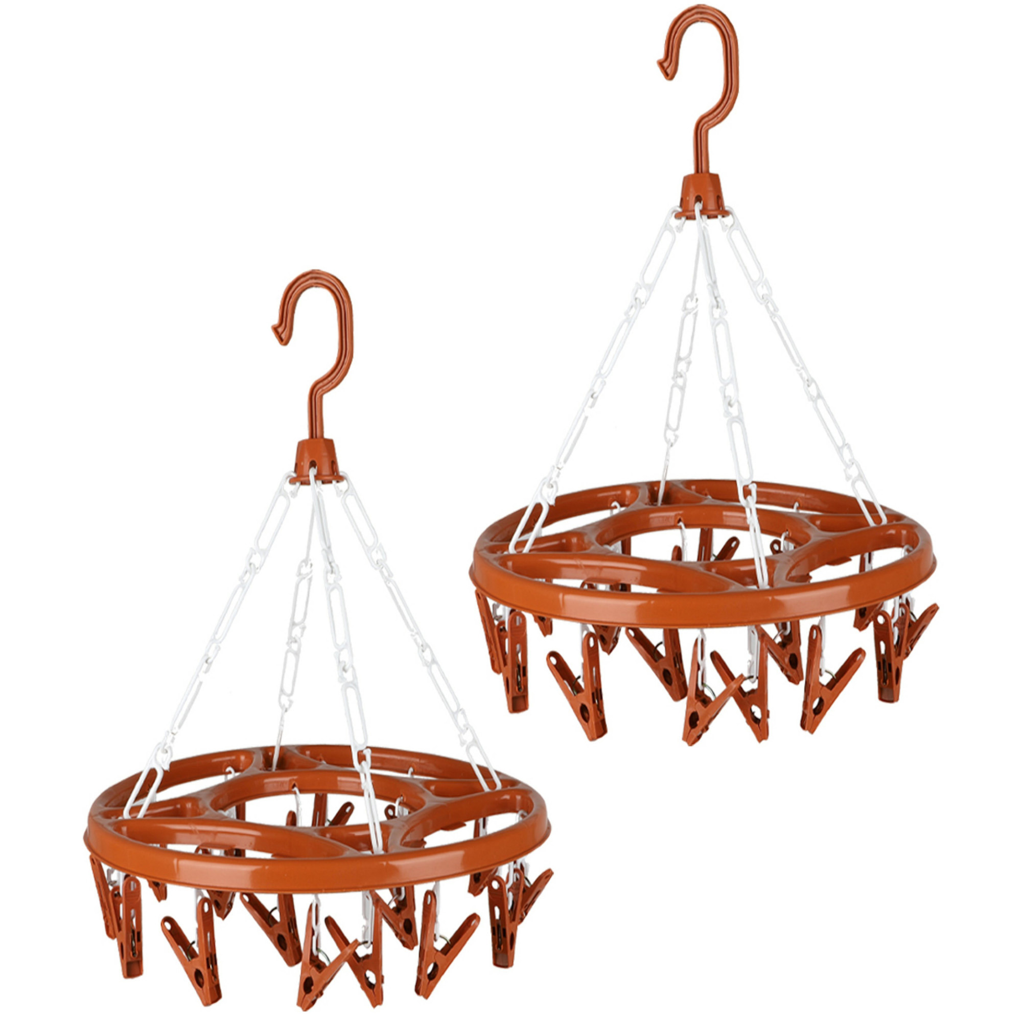 Wasgoed droogcarrousel/droogmolen - 2x - 18 clips/knijpers - terra - kunststof - 32 cm -