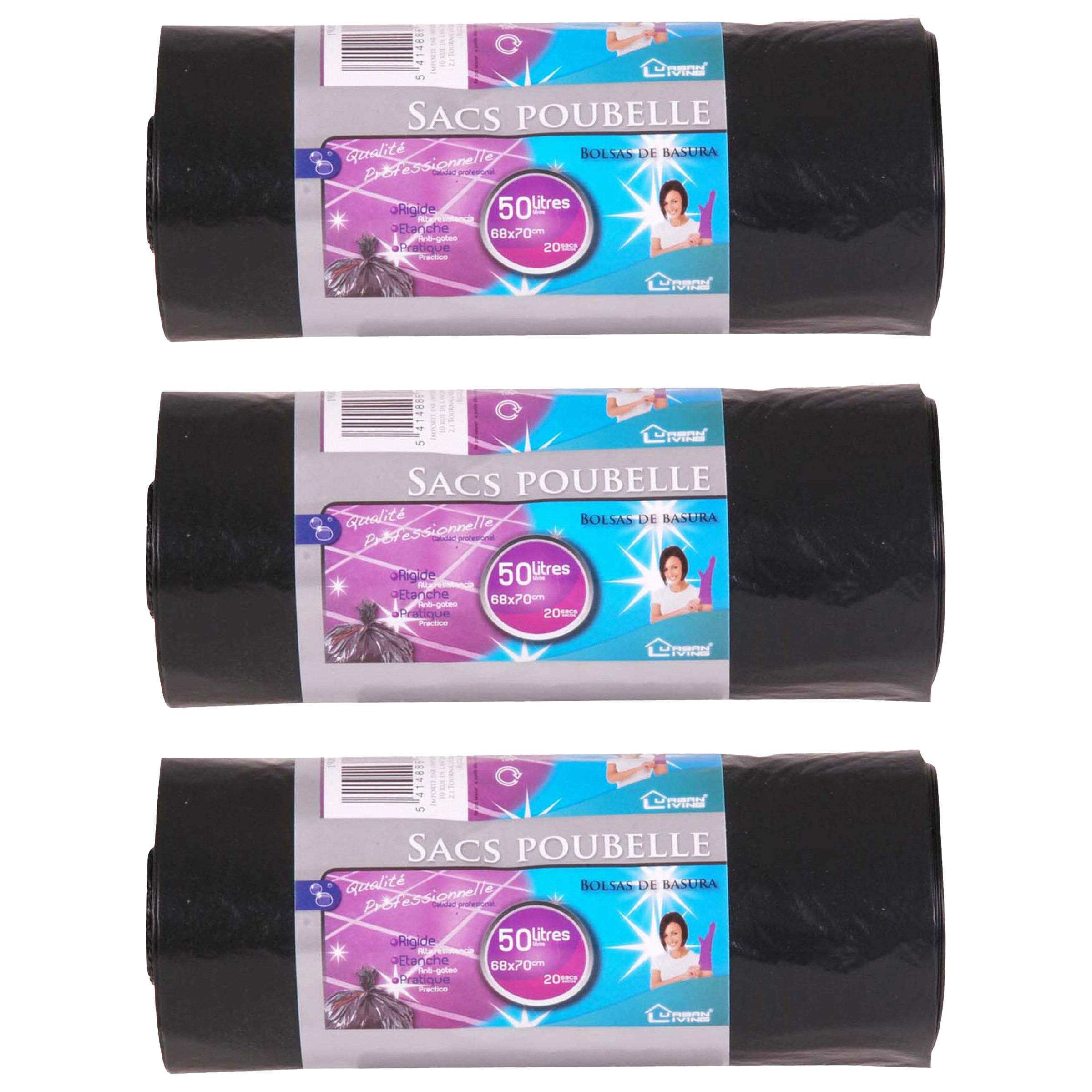 Afvalzakken/vuilniszakken - 60x stuks - 50 liter - zwart - B68 x H70 cm - 3 rollen -