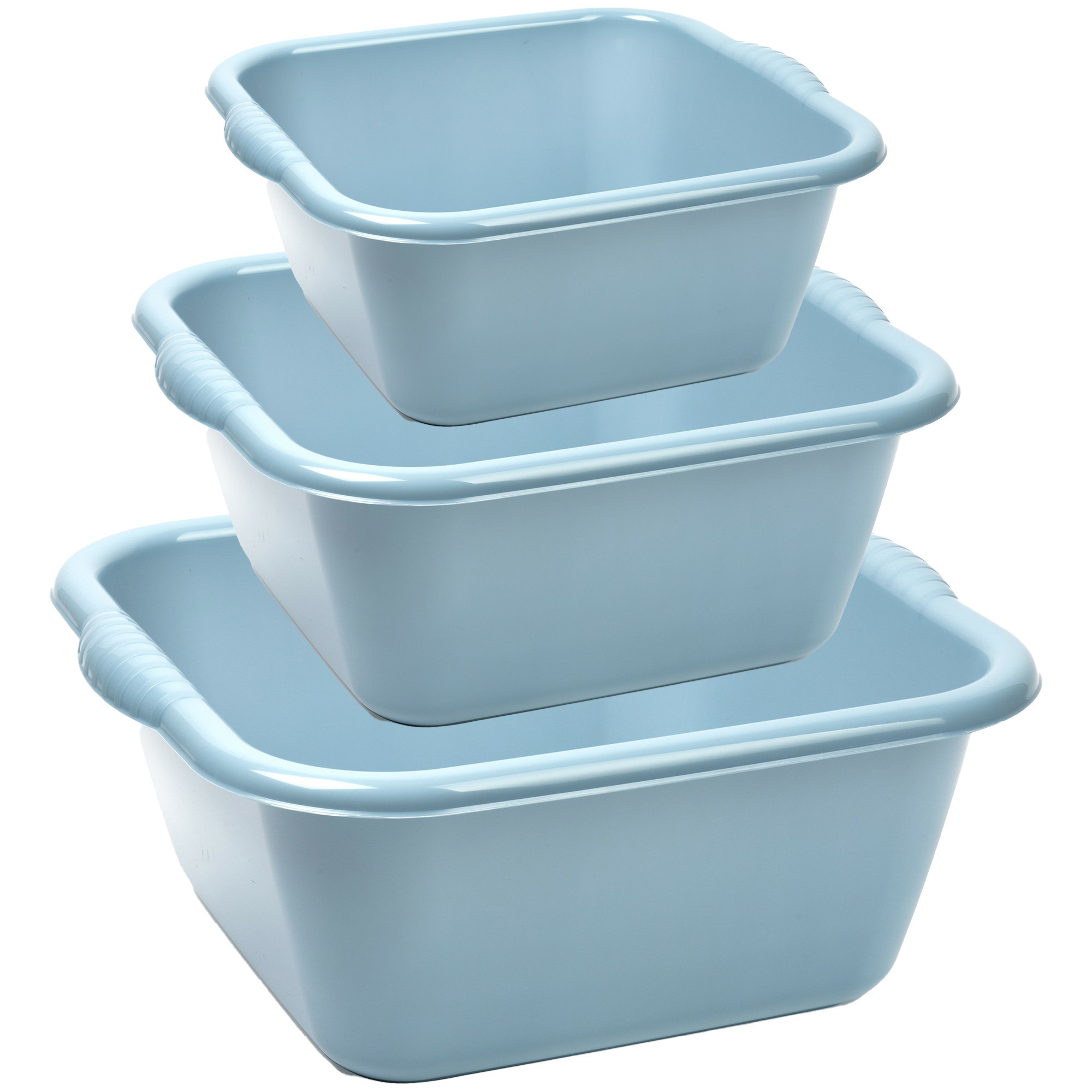 Afwasbak teil - set van 3 formaten - 10 en 15 en 20 liter - licht blauw - kunststof -