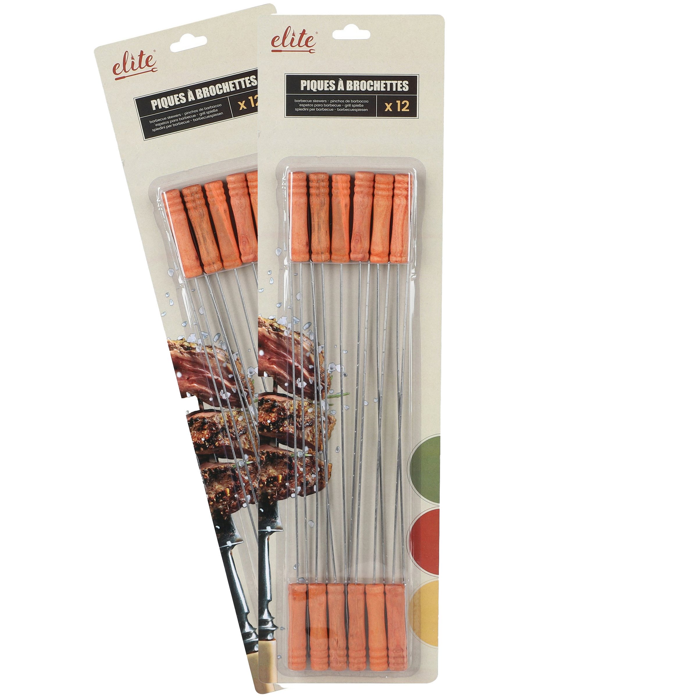 Elite BBQ/barbecue spiesen/vleespennen - 24x - metaal/hout - 39 cm - extra lang -