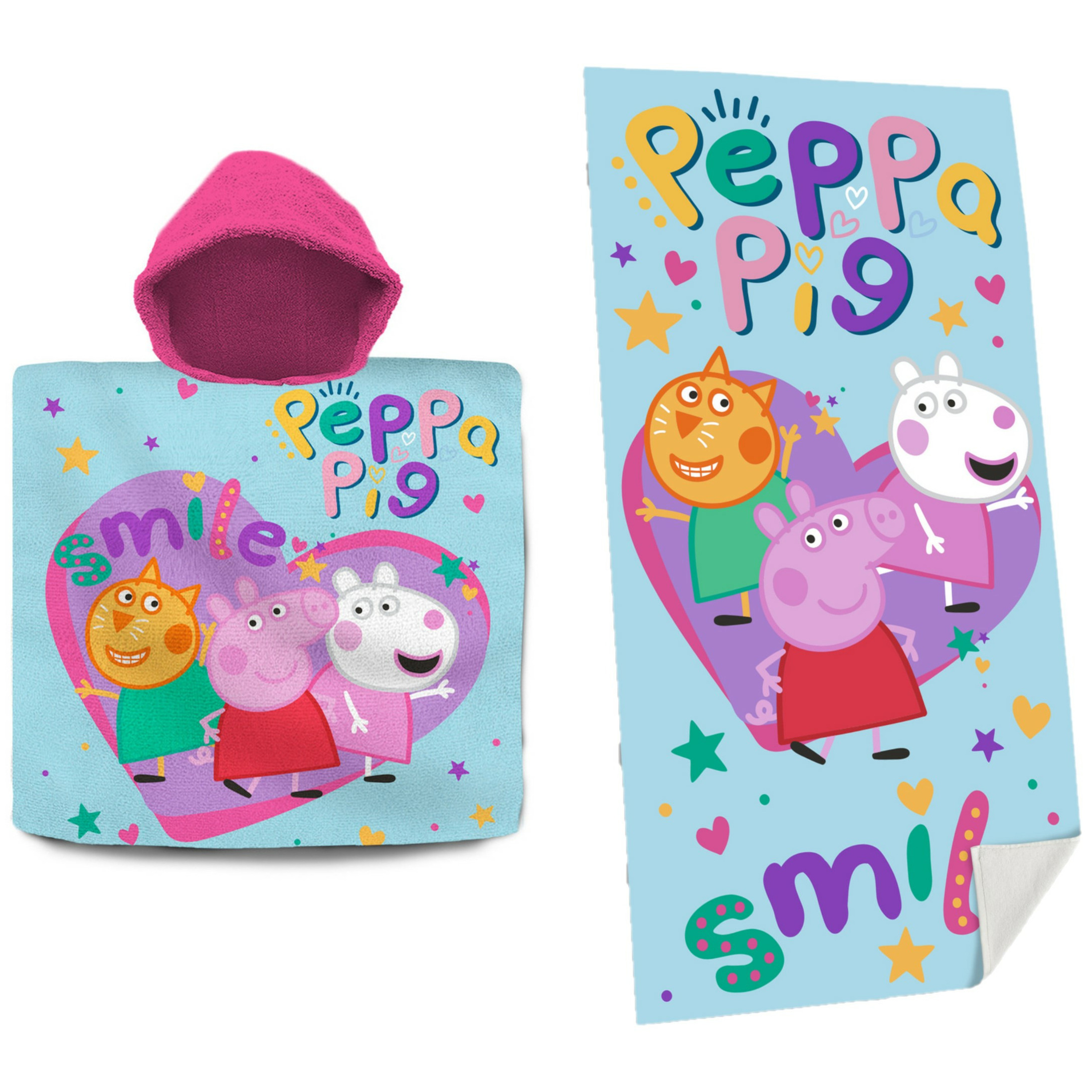 Set van bad cape/poncho met strand/badlaken voor kinderen met Peppa Pig print One size -