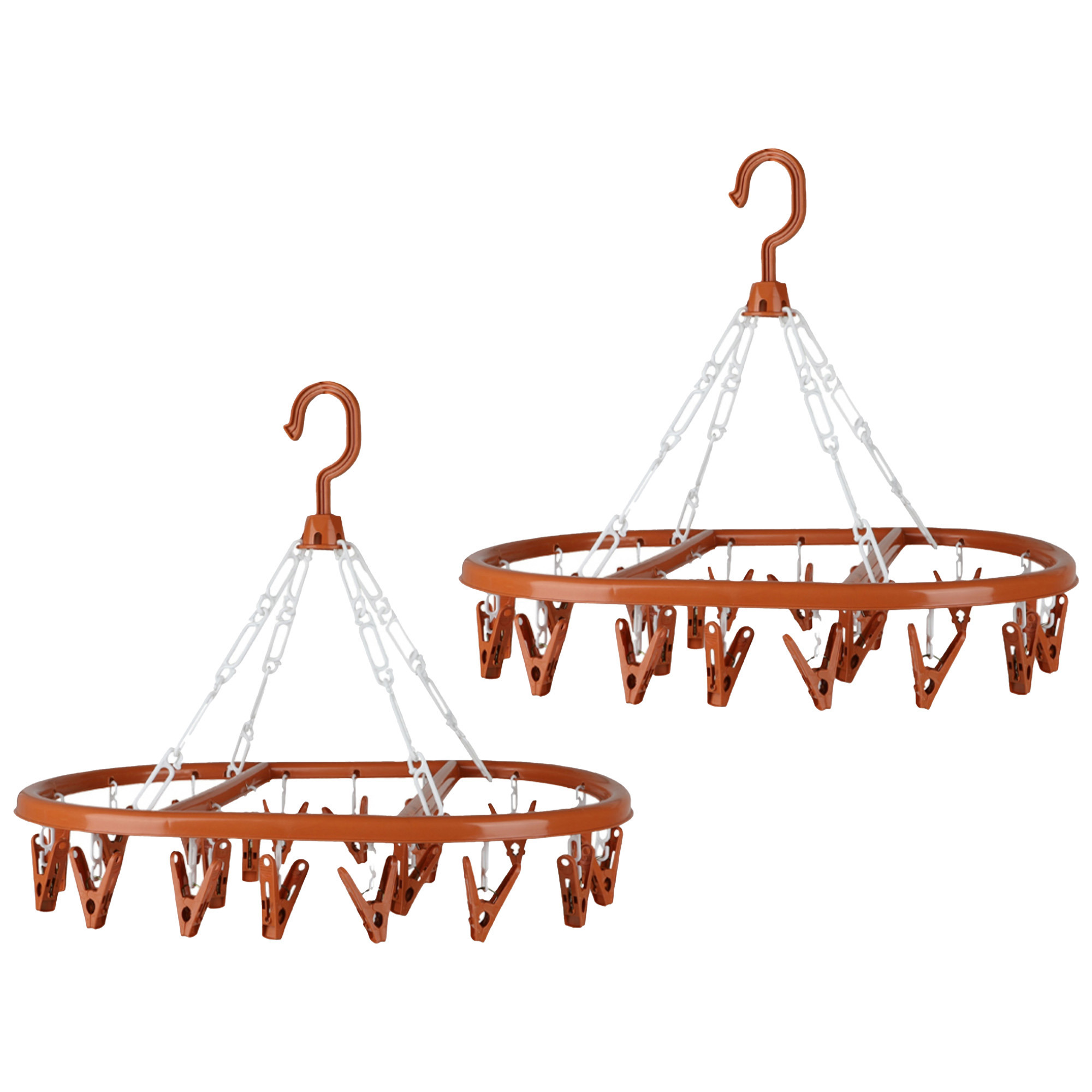 Wasgoed droogcarrousel/droogmolen - 2x - 20 clips/knijpers - terra - kunststof - 30 x 42 cm -