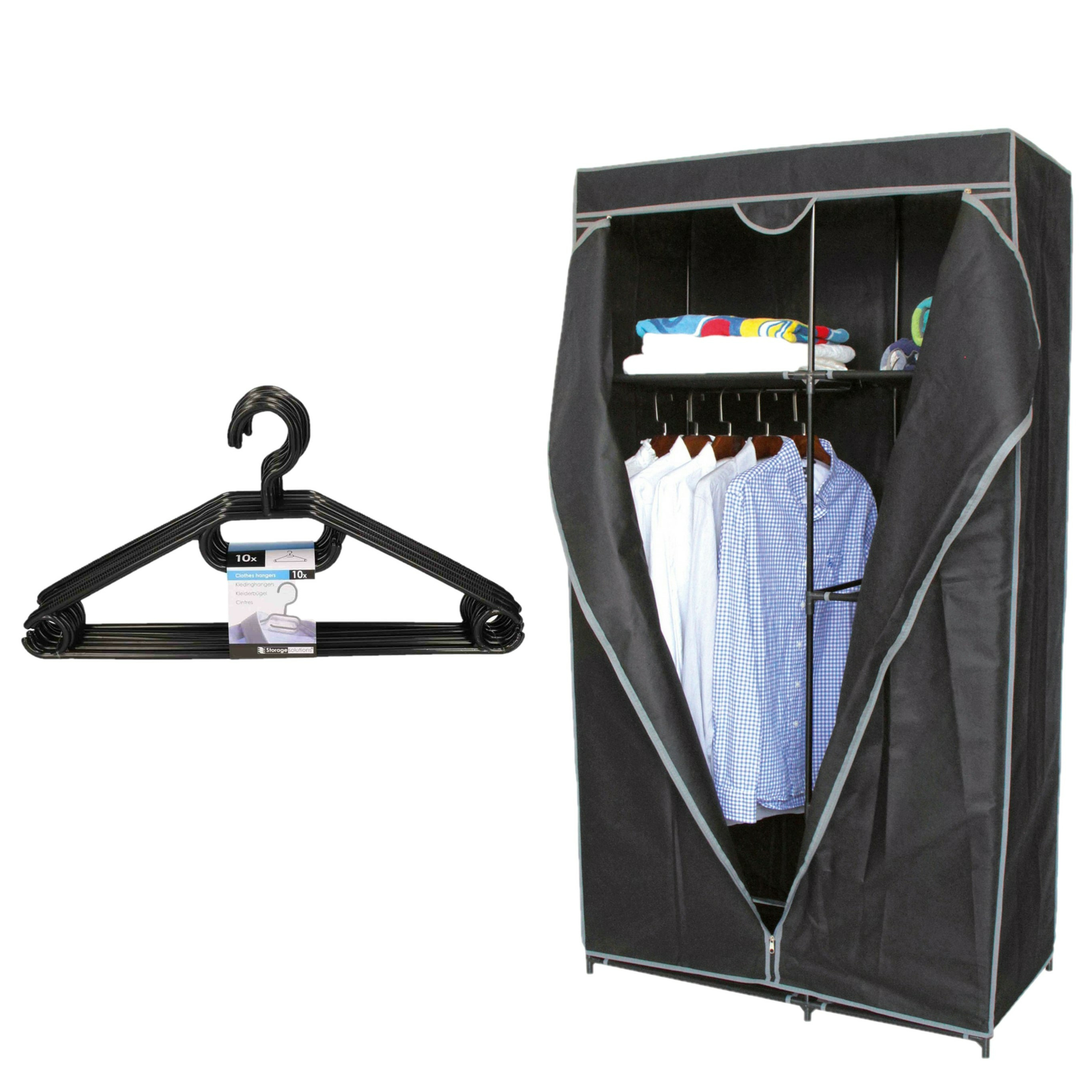 Mobiele kledingkast - 88 x 45 x 160 cm - incl. kledinghanger set 10x -