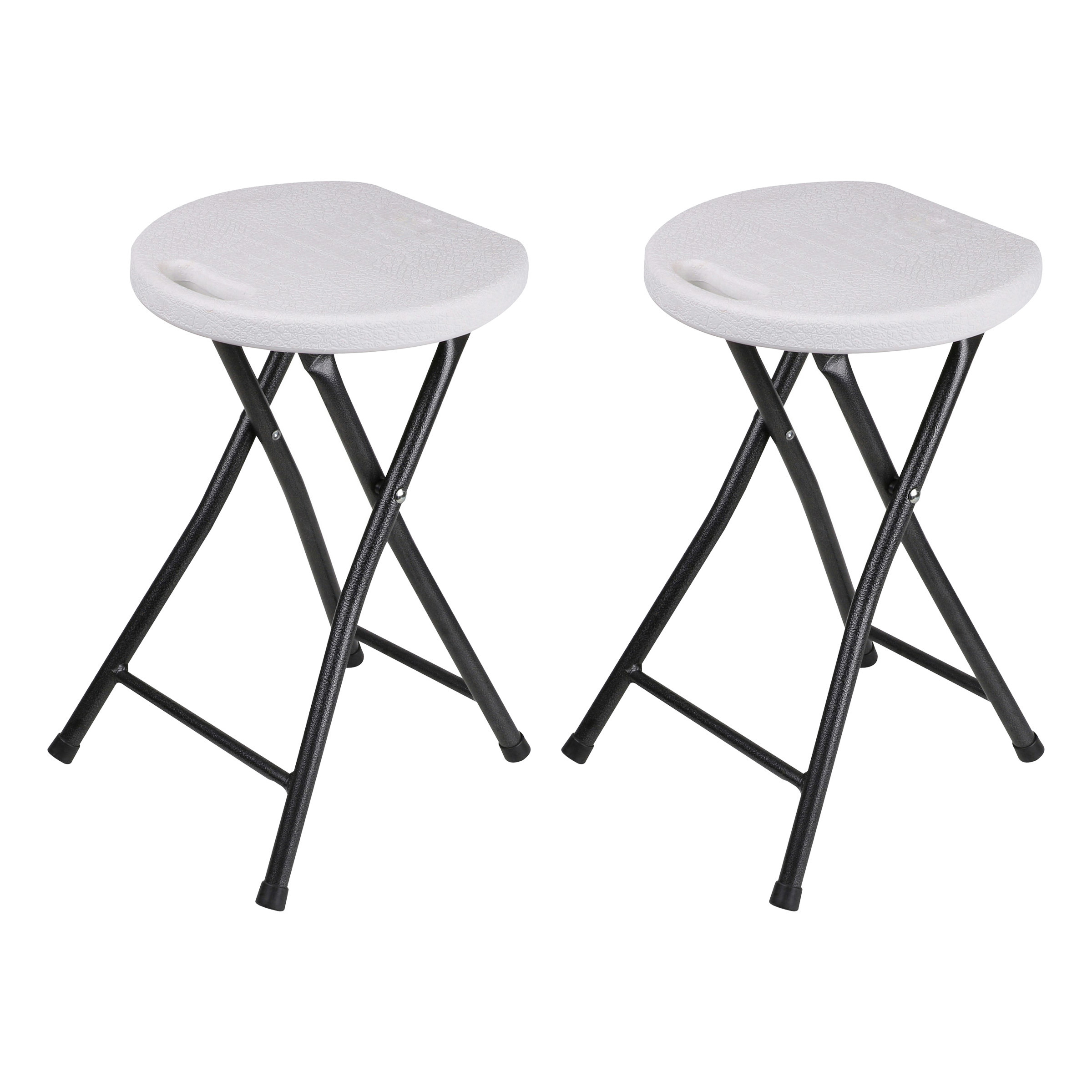 Urban Living bijzet krukje/stoel - 2x - Opvouwbaar - wit/zilver - D30 x H45 cm -