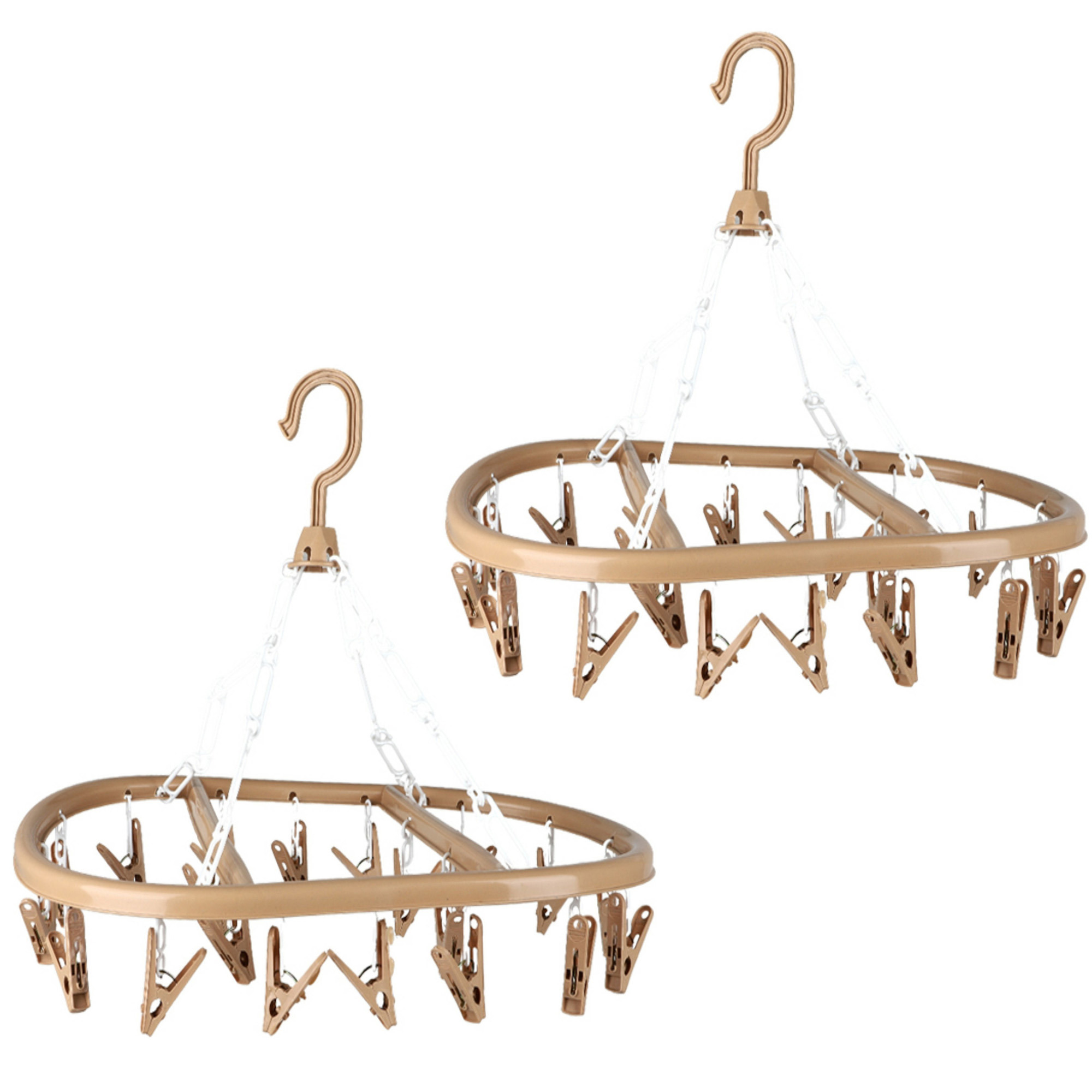 Wasgoed droogcarrousel/droogmolen - 2x - 20 clips/knijpers - beige - kunststof - 30 x 42 cm -