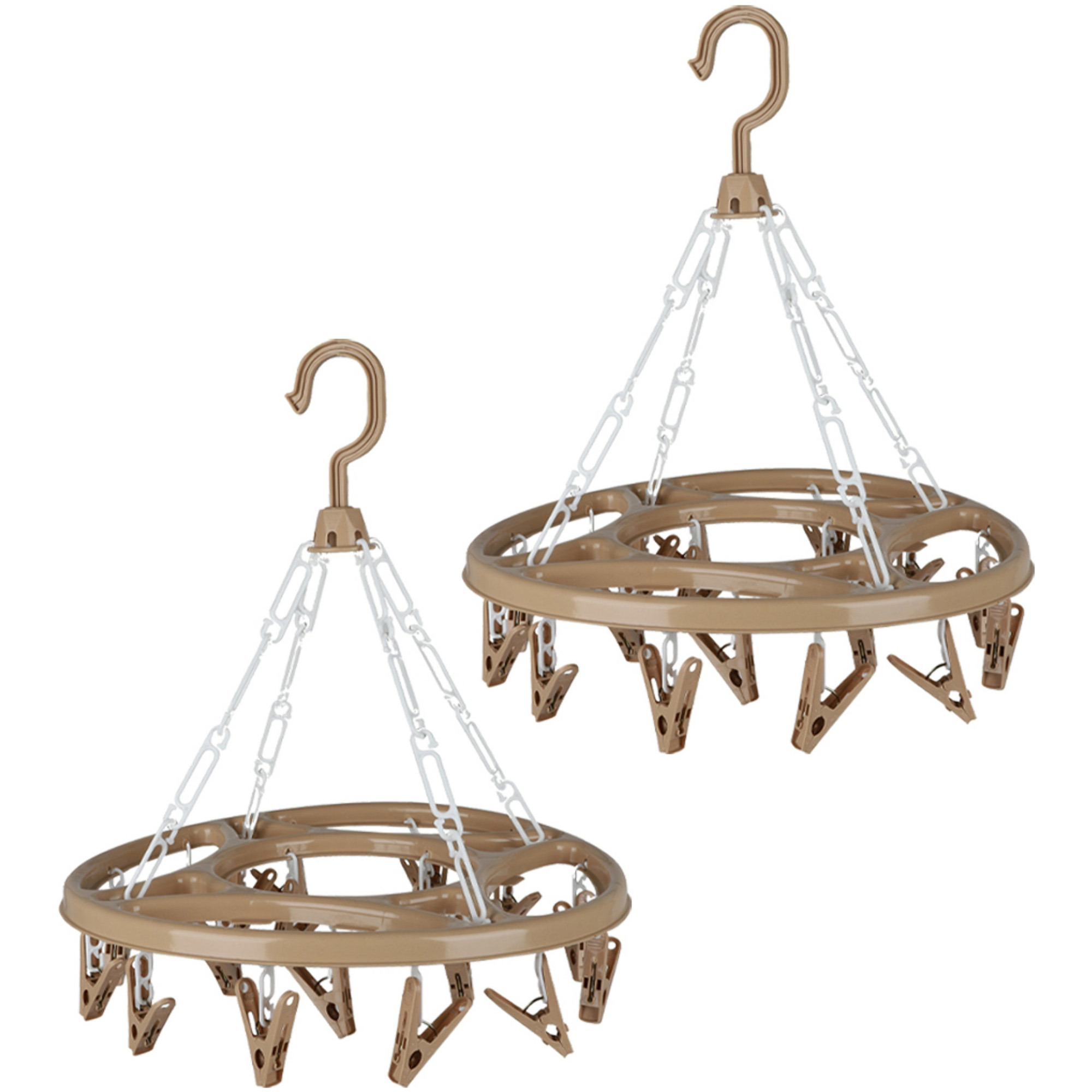 Wasgoed droogcarrousel/droogmolen - 2x - 18 clips/knijpers - beige - kunststof - 32 cm -