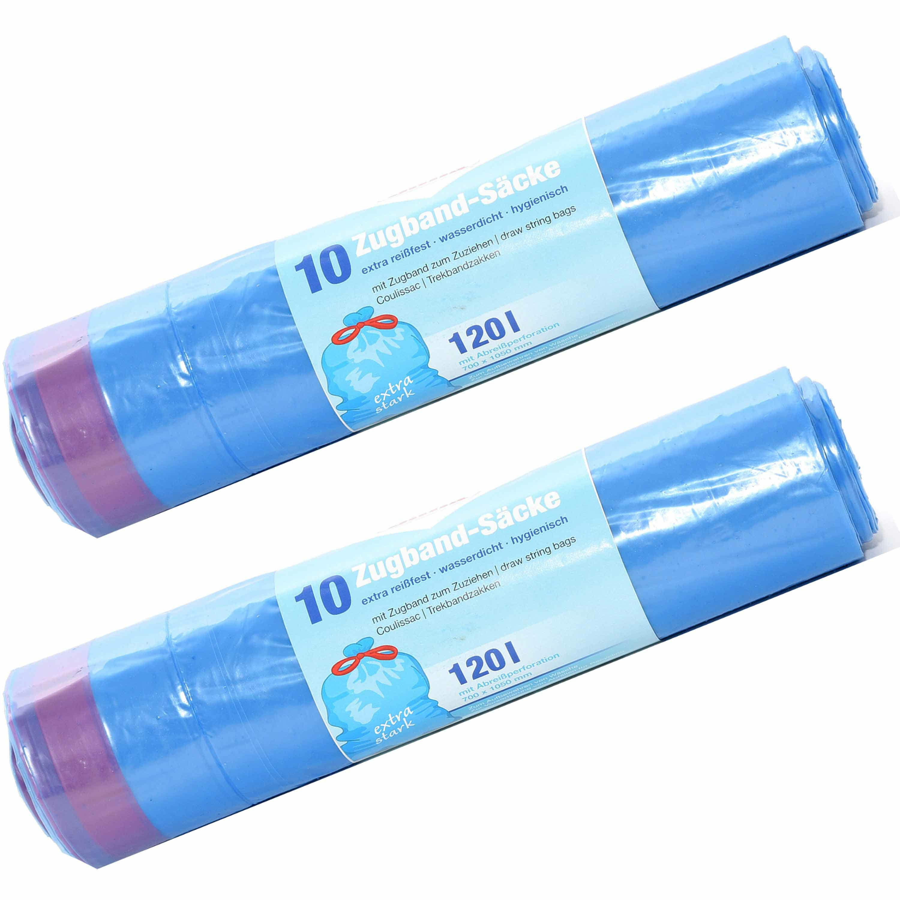 Afvalzakken/vuilniszakken - 20x - 120 liter - blauw - incl. handvaten -