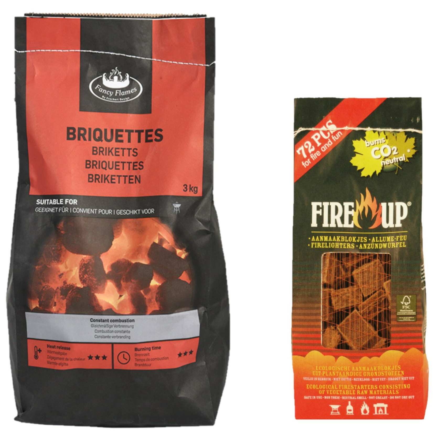 BBQ starterspakket - houtskool briketten 3 kilo - barbecue aanmaakblokjes 72x -