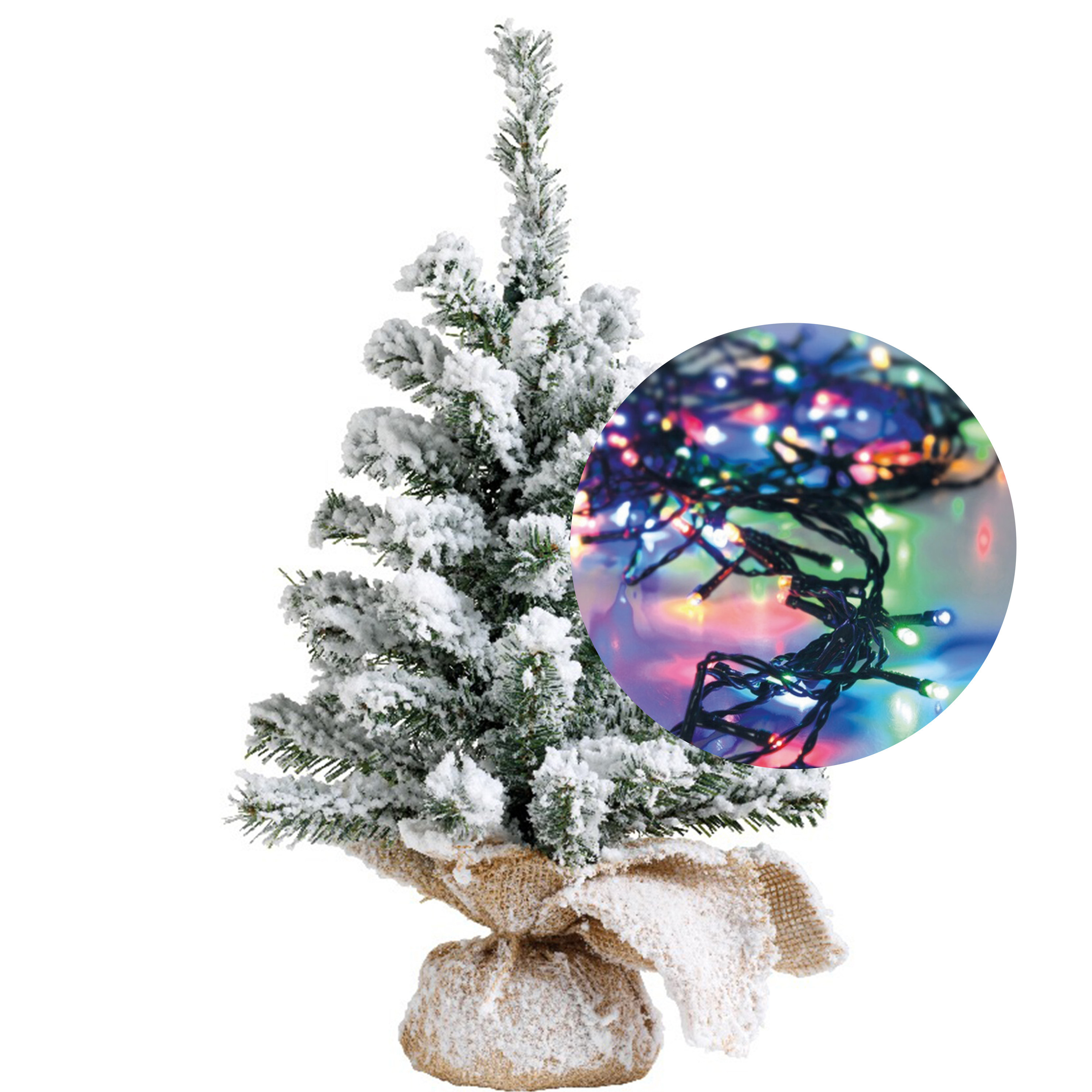 Mini kerstboom besneeuwd 45 cm - met kerstverlichting gekleurd 300 cm - 40 leds -