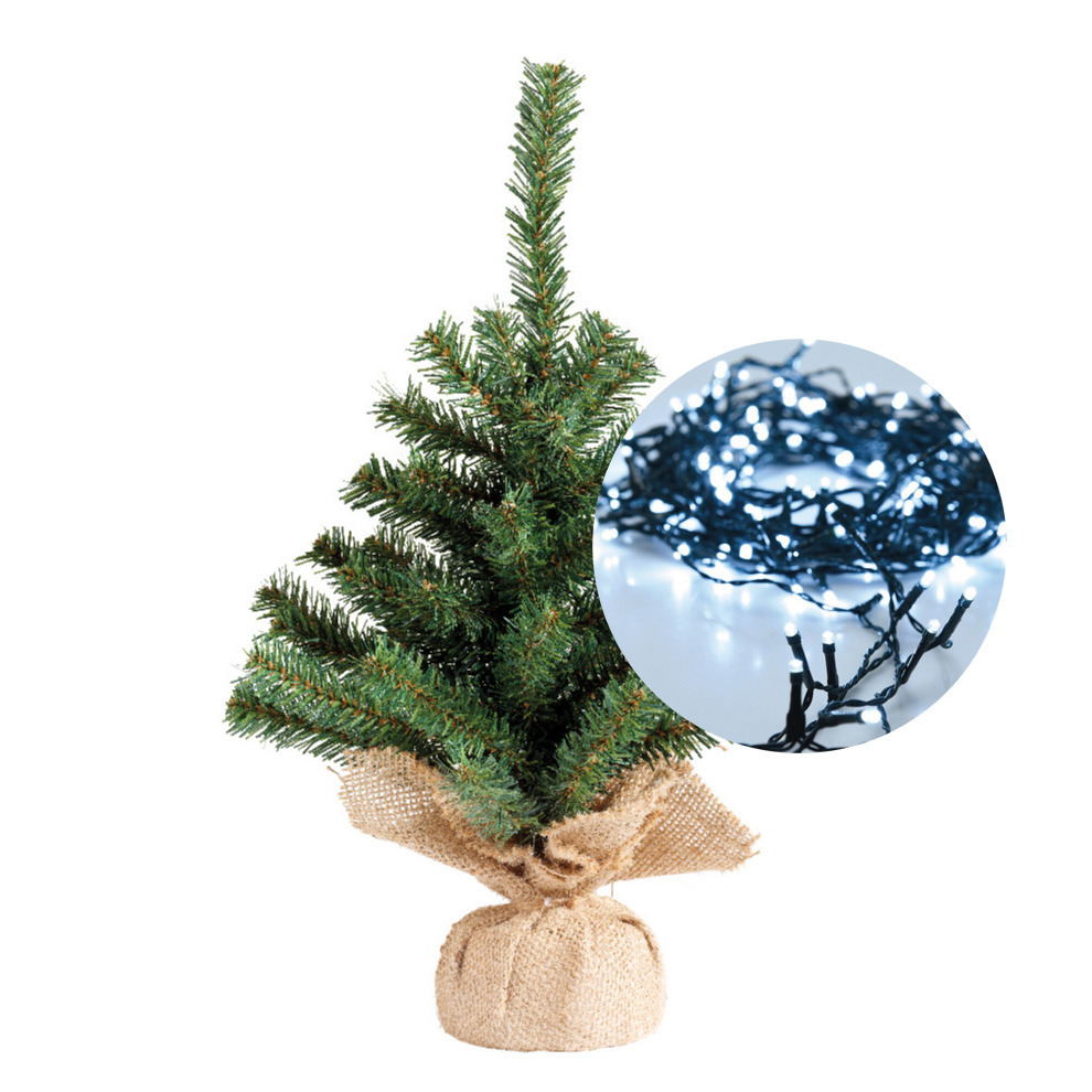 Mini kerstboom 35 cm - met kerstverlichting helder wit 300 cm - 40 leds -