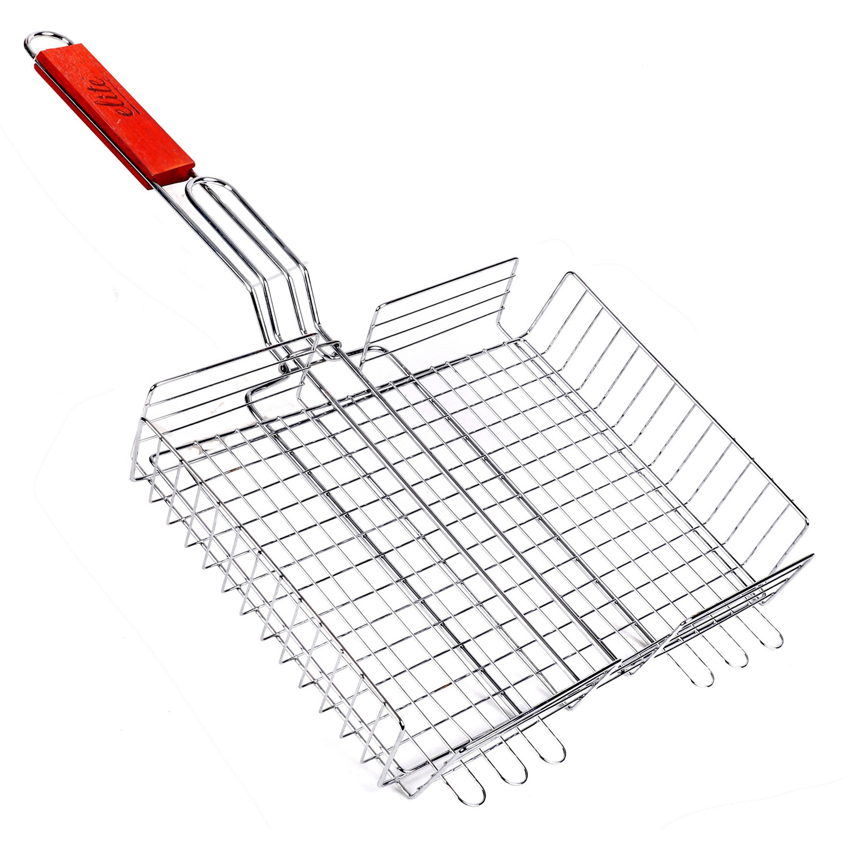 BBQ/barbecue rooster - grill mand - metaal/hout - 32 x 57 x 5 cm -