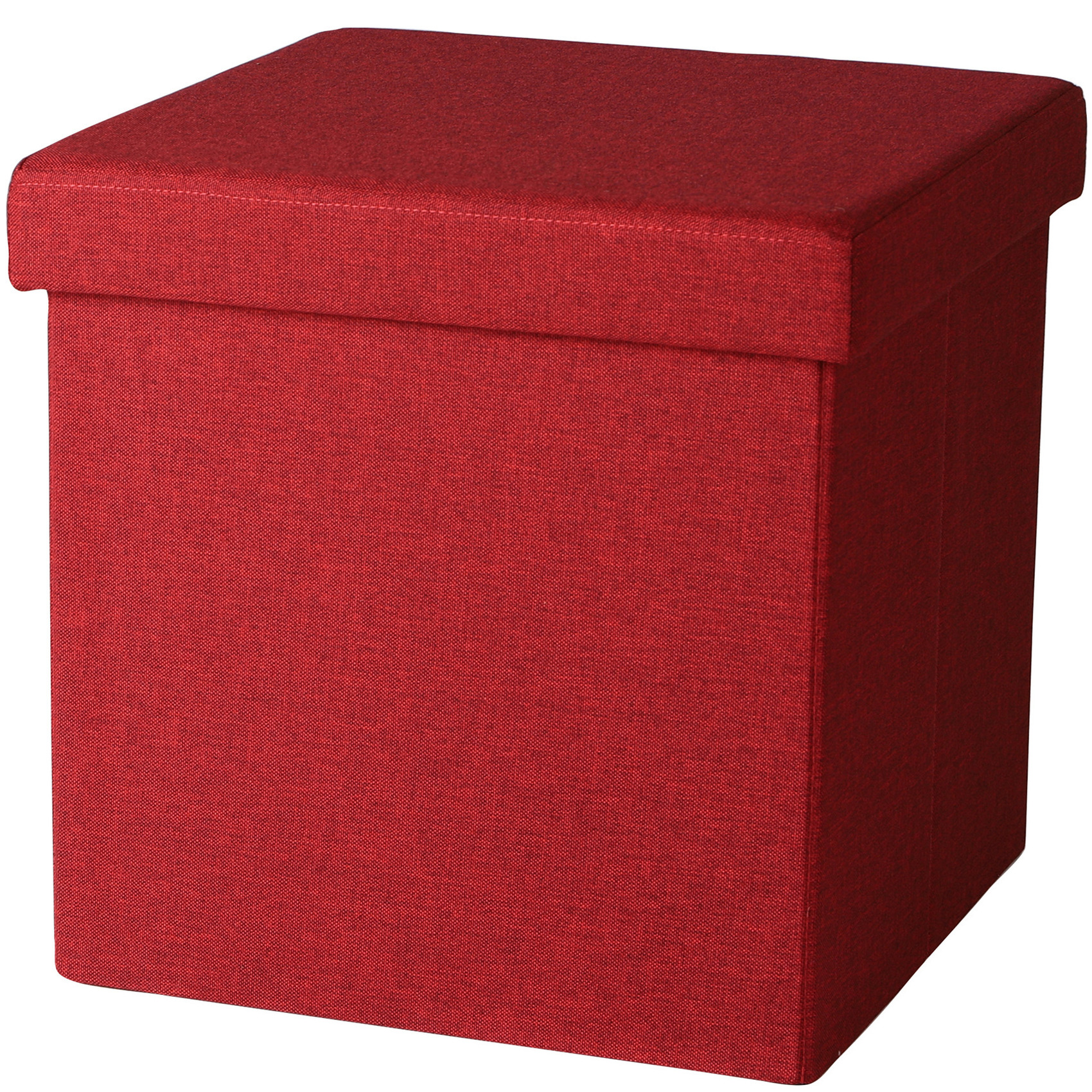 Poef/hocker - opbergbox zit krukje - rood - linnen/mdf - 37 x 37 cm - opvouwbaar -