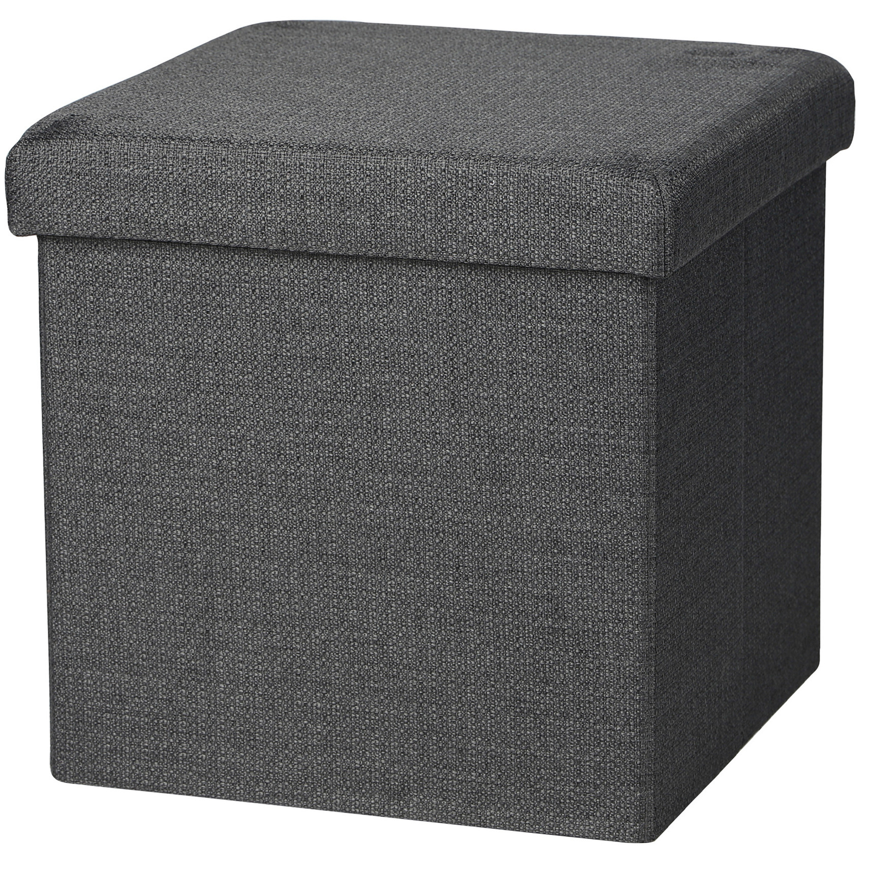 Poef/hocker - opbergbox zit krukje - donkergrijs - polyester/mdf - 38 x 38 cm - opvouwbaar -