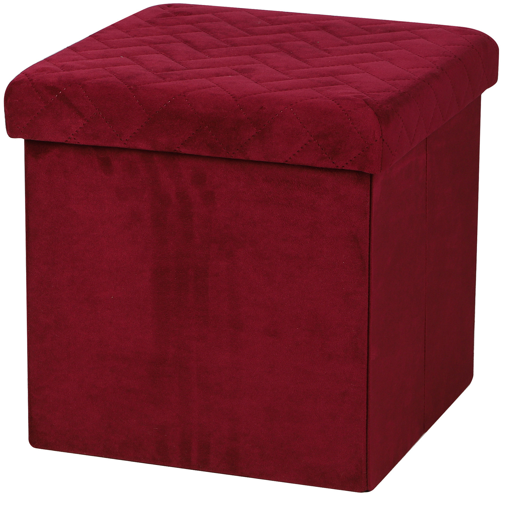 Poef/hocker - opbergbox zit krukje - velvet rood - polyester/mdf - 38 x 38 cm - opvouwbaar -
