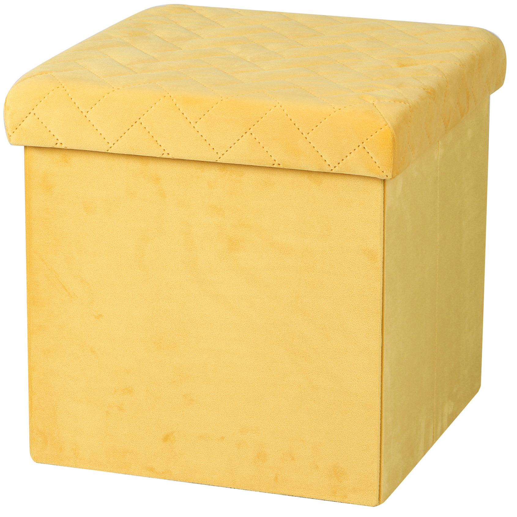 Poef/hocker - opbergbox zit krukje - velvet geel - polyester/mdf - 38 x 38 cm - opvouwbaar -