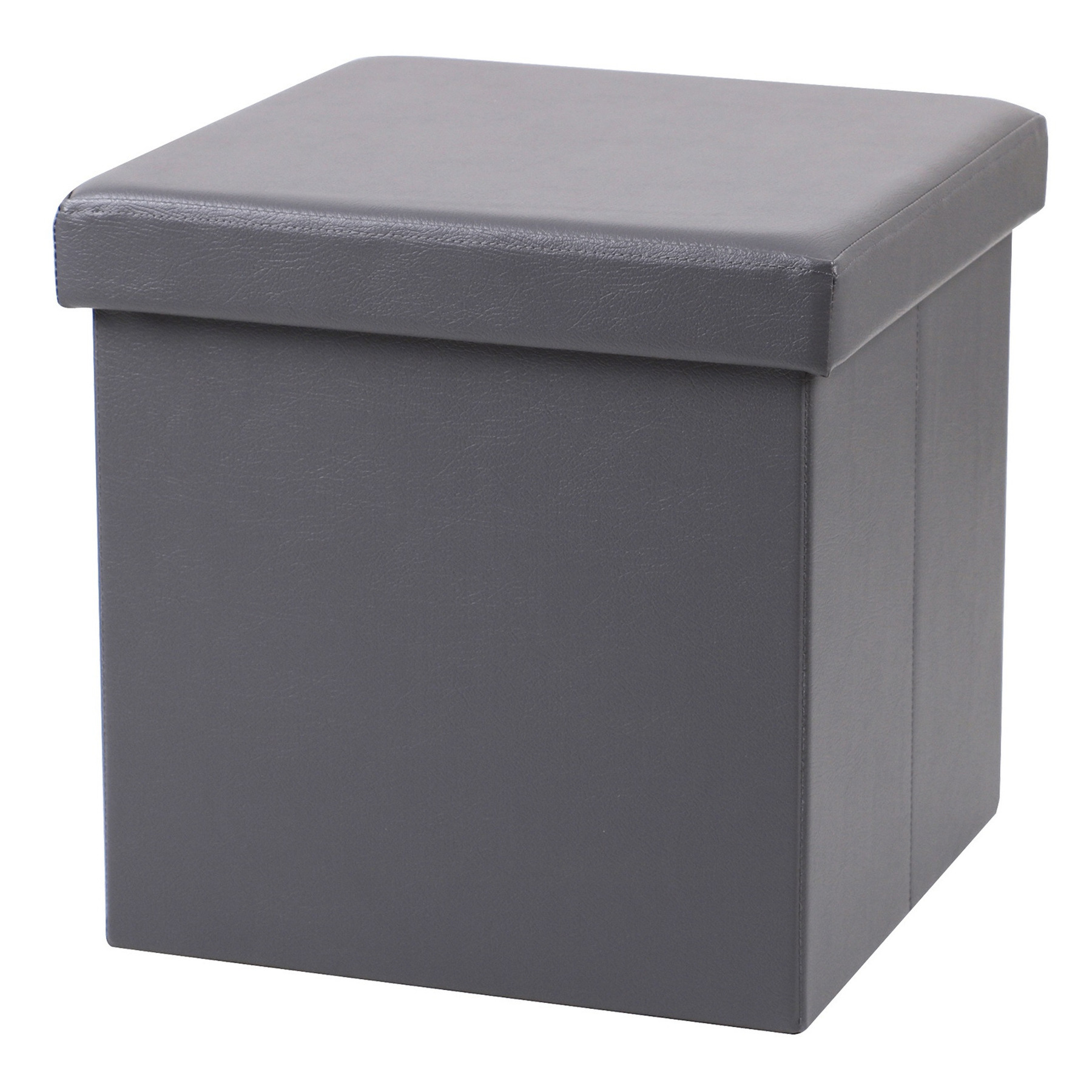 Poef Leather BOX - hocker - opbergbox - grijs - PU/mdf - 38 x 38 cm - opvouwbaar -