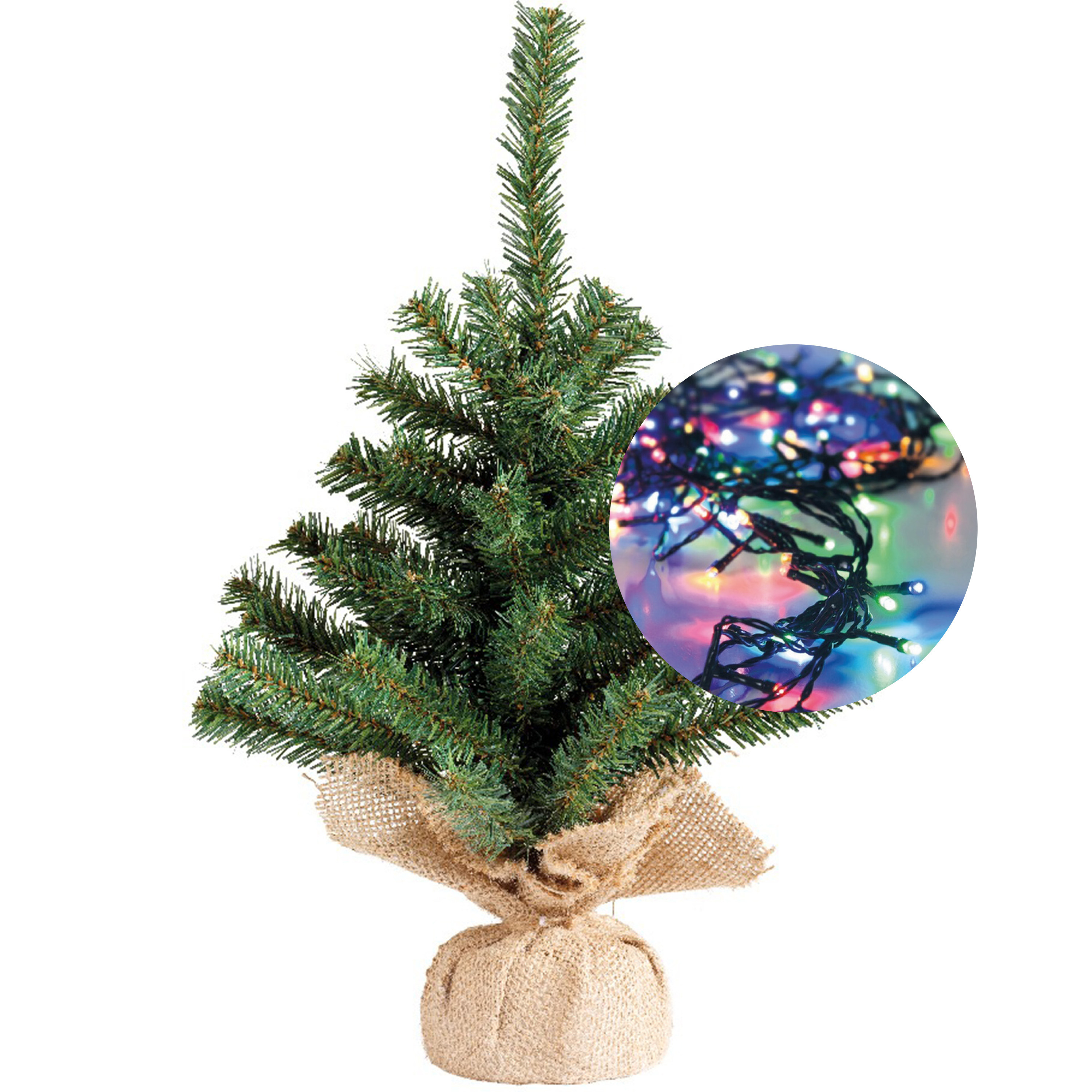 Mini kerstboom 45 cm - met kerstverlichting gekleurd 300 cm - 40 leds -