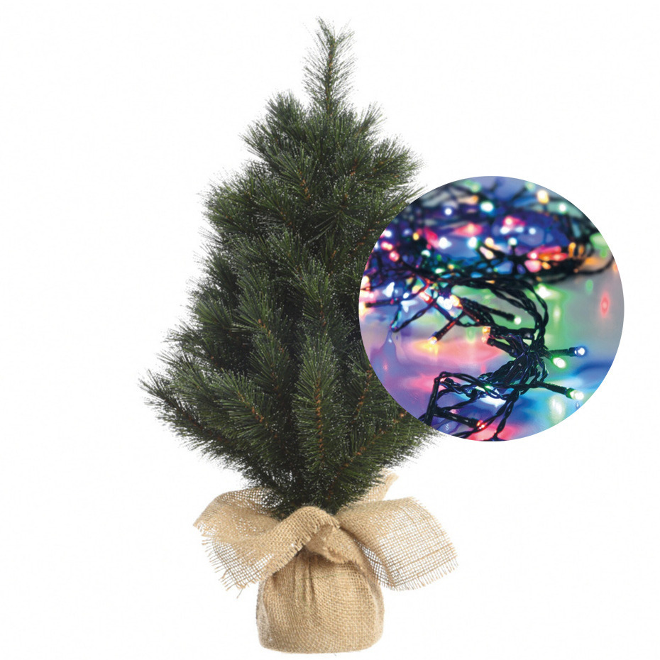 Mini kerstboom 45 cm - met kerstverlichting gekleurd 300 cm - 40 leds -