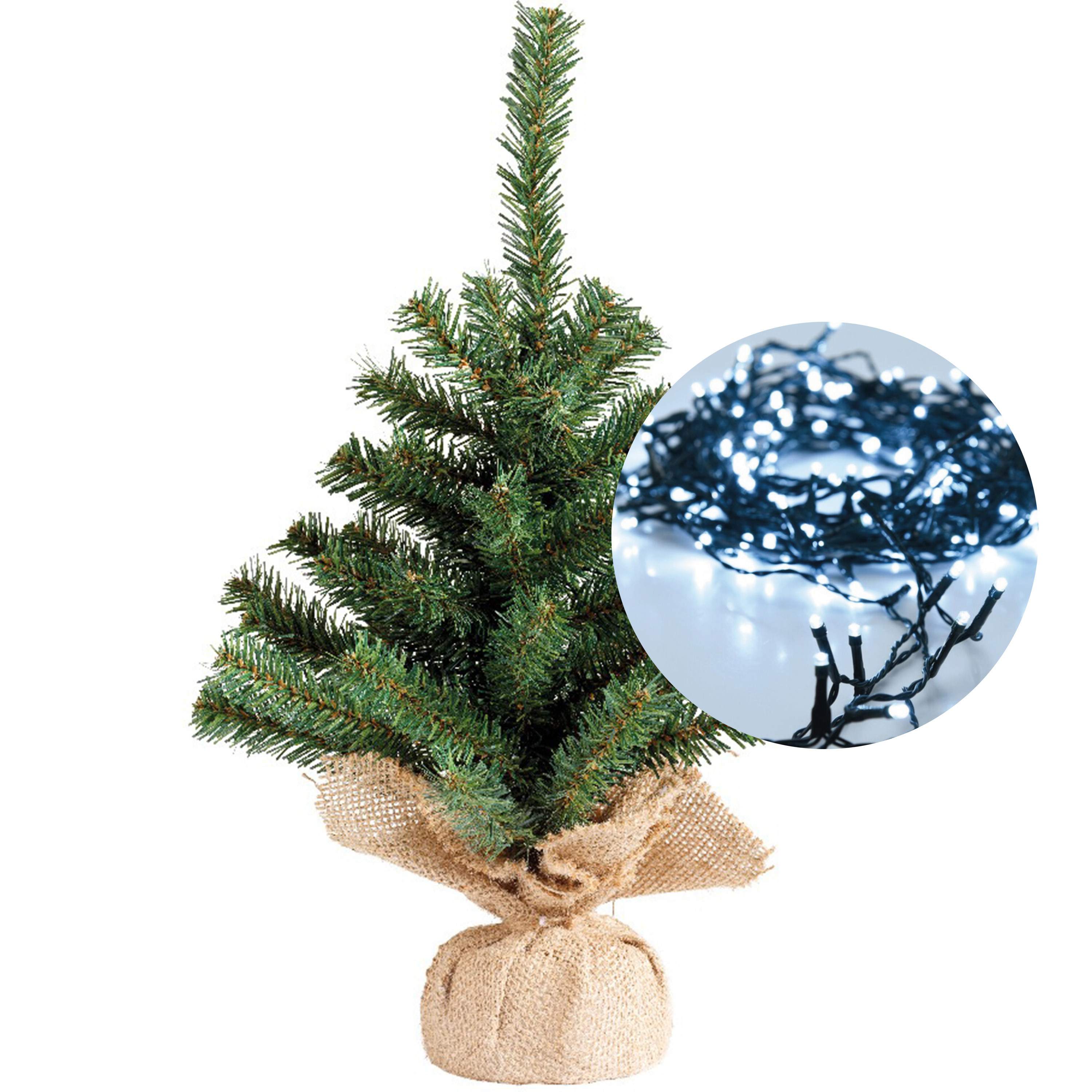 Mini kerstboom 45 cm - met kerstverlichting helder wit 300 cm - 40 leds -