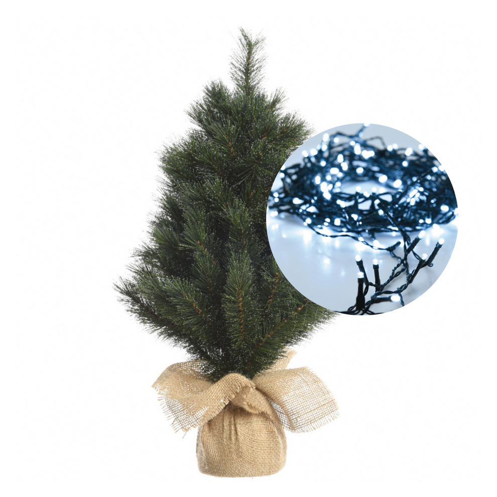 Mini kerstboom 45 cm - met kerstverlichting helder wit 300 cm - 40 leds -