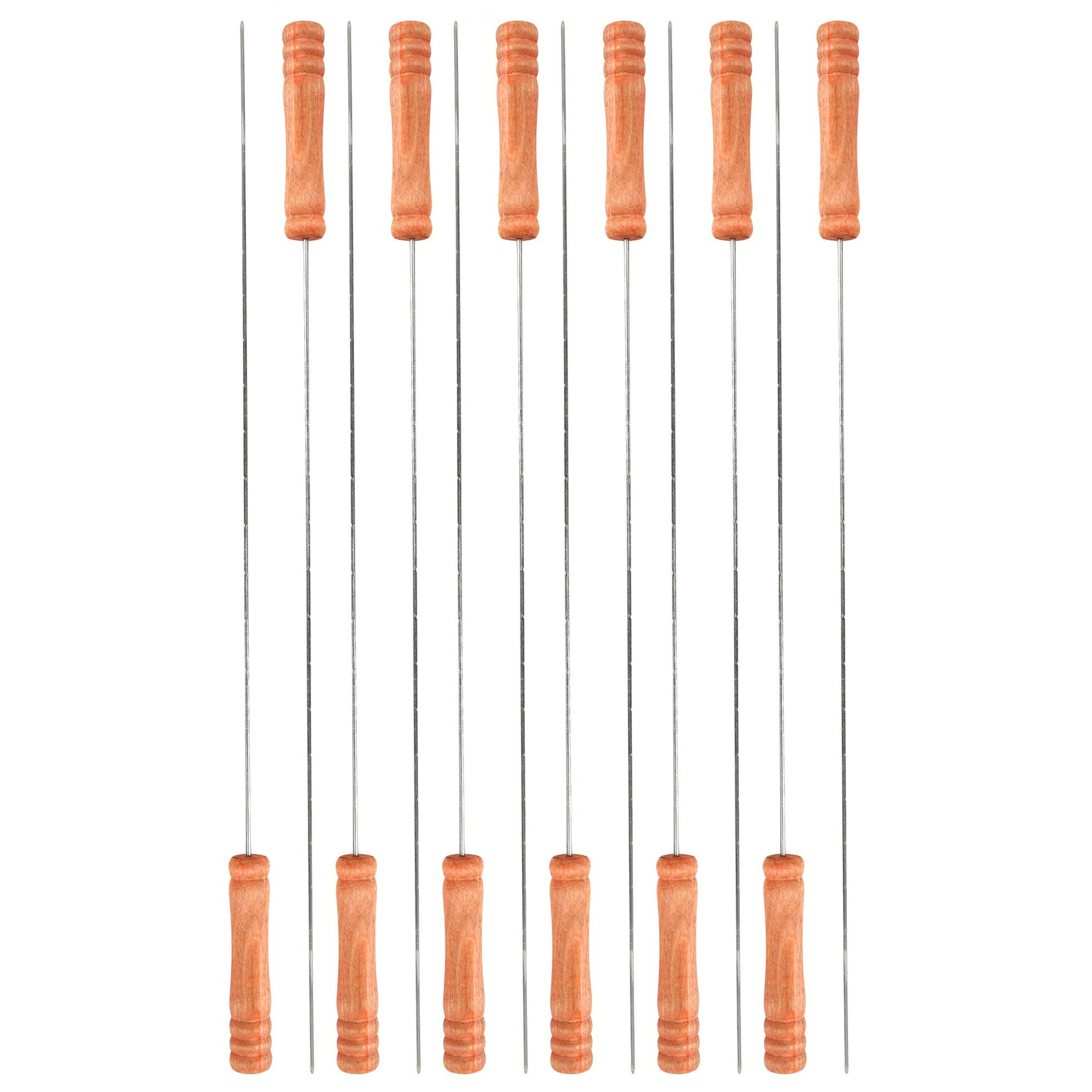 Elite BBQ/barbecue spiesen/vleespennen - 12x - metaal/hout - 39 cm - extra lang -