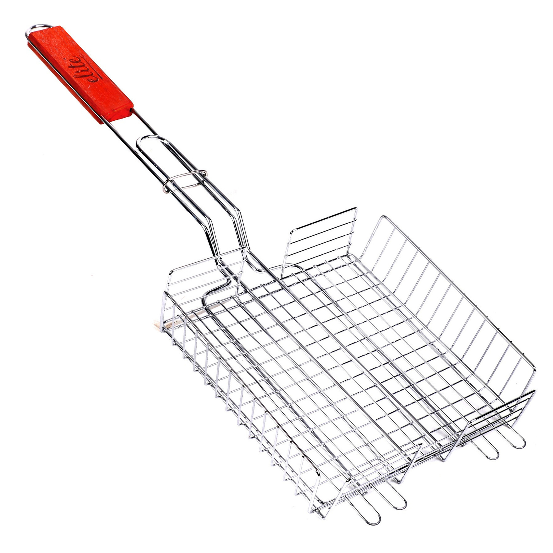 BBQ/barbecue rooster - grill mand - metaal/hout - 22 x 58 x 5 cm -