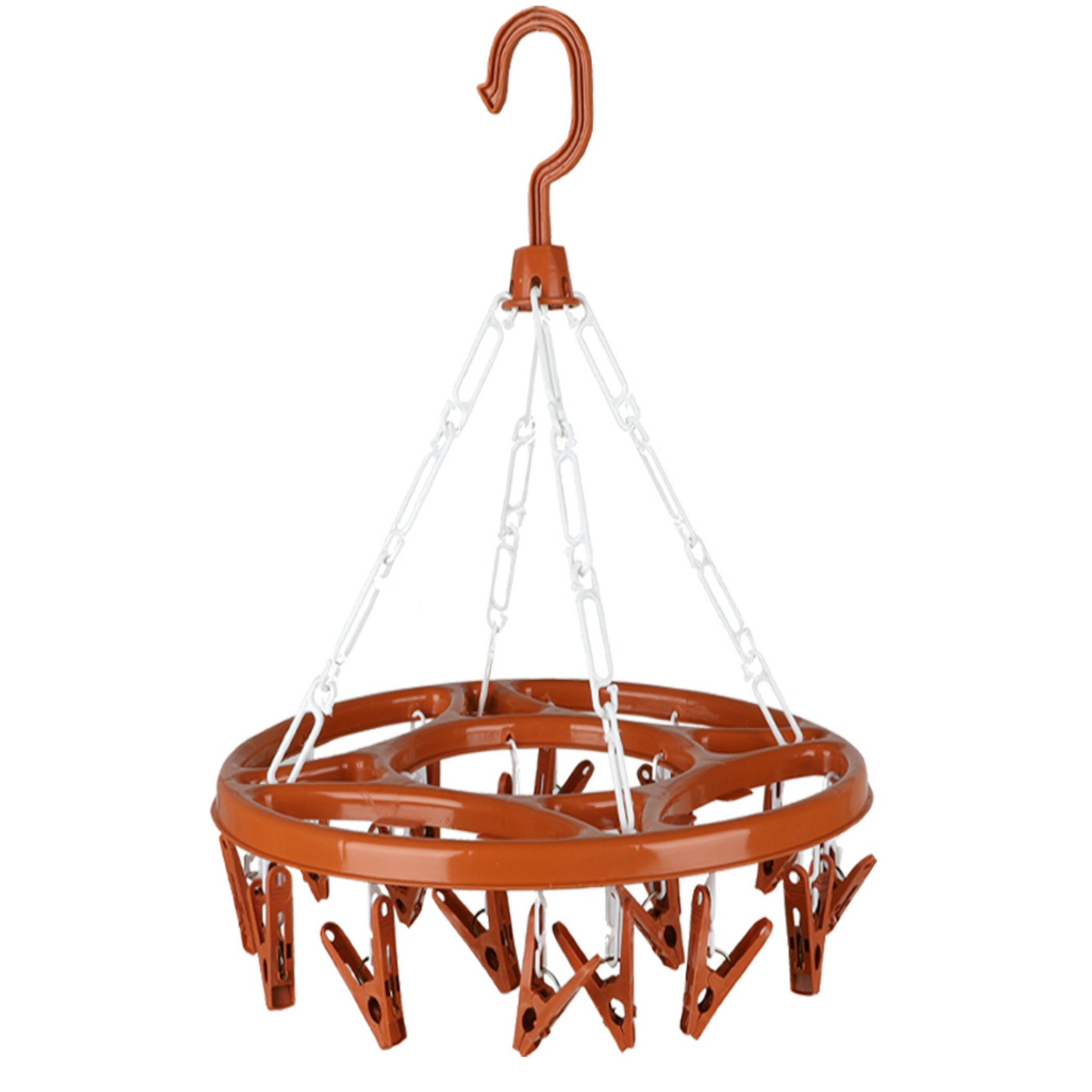 Wasgoed droogcarrousel/droogmolen - 18 clips/knijpers - terra - kunststof - 32 cm -