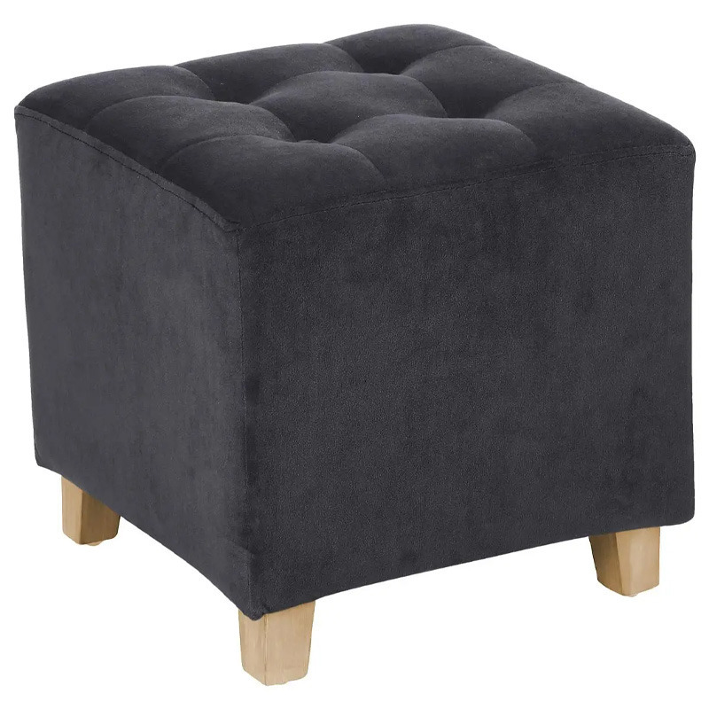 Zit krukje/bijzet stoel/poef - hout/stof - donkergrijs fluweel - D35 x H40 cm -
