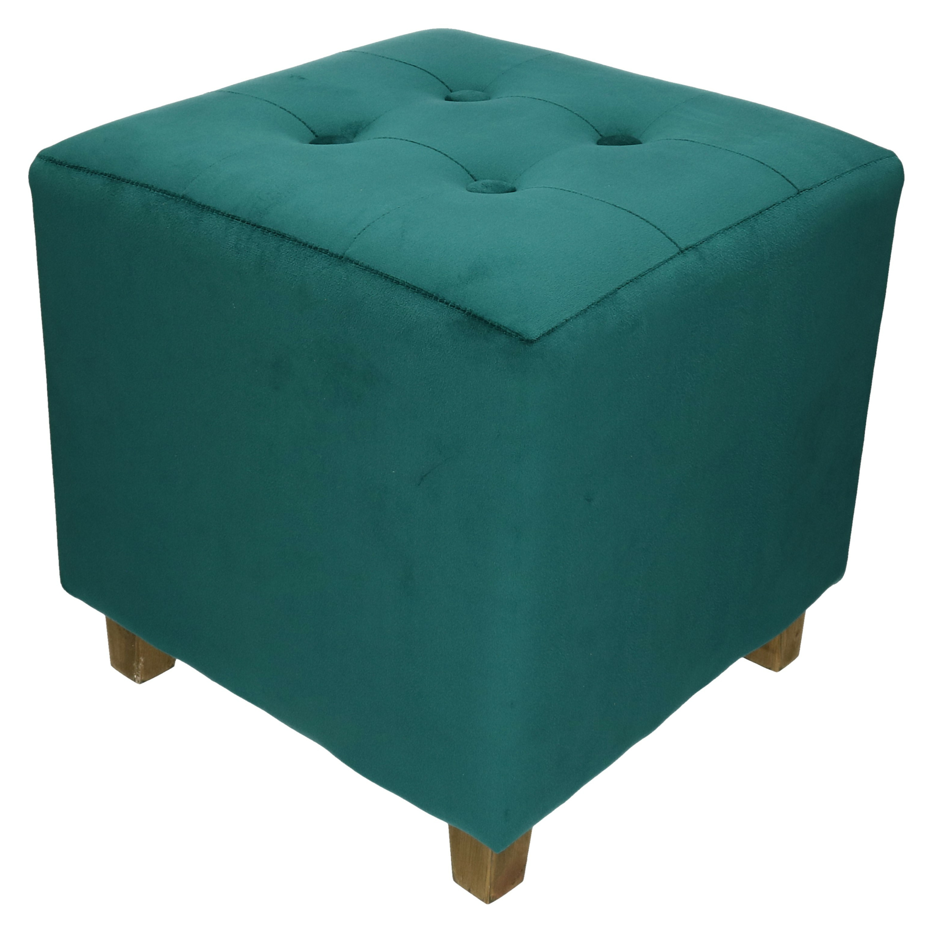 Zit krukje/bijzet stoel/poef - hout/stof - blauw fluweel - D35 x H40 cm -