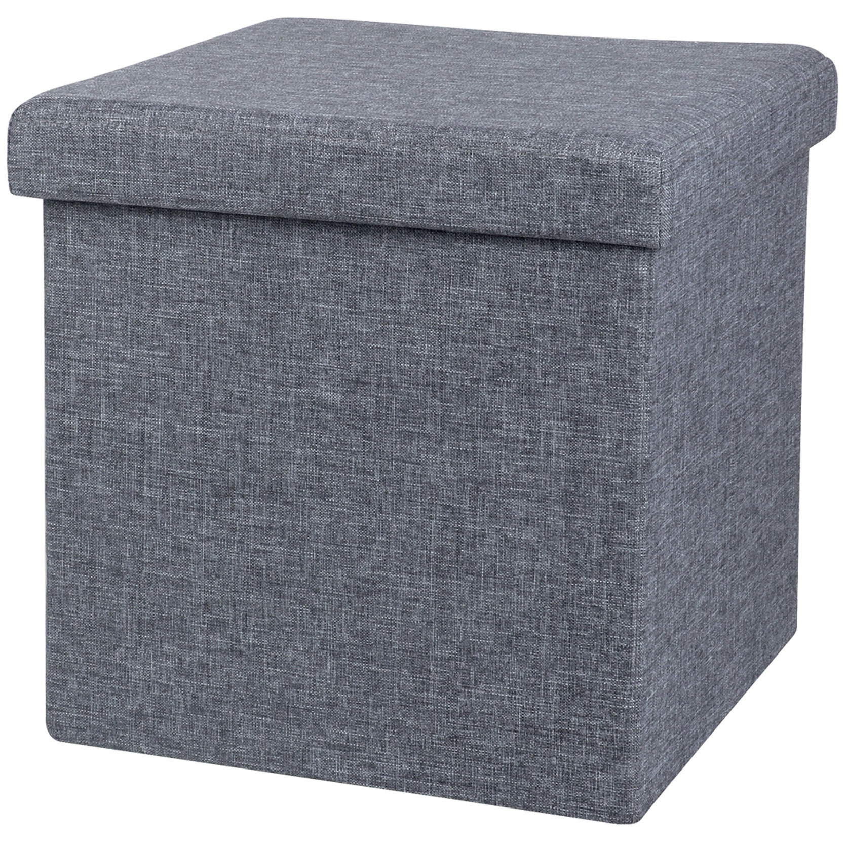 Poef/hocker - opbergbox zit krukje - grijs - linnen/mdf - 37 x 37 cm - opvouwbaar -