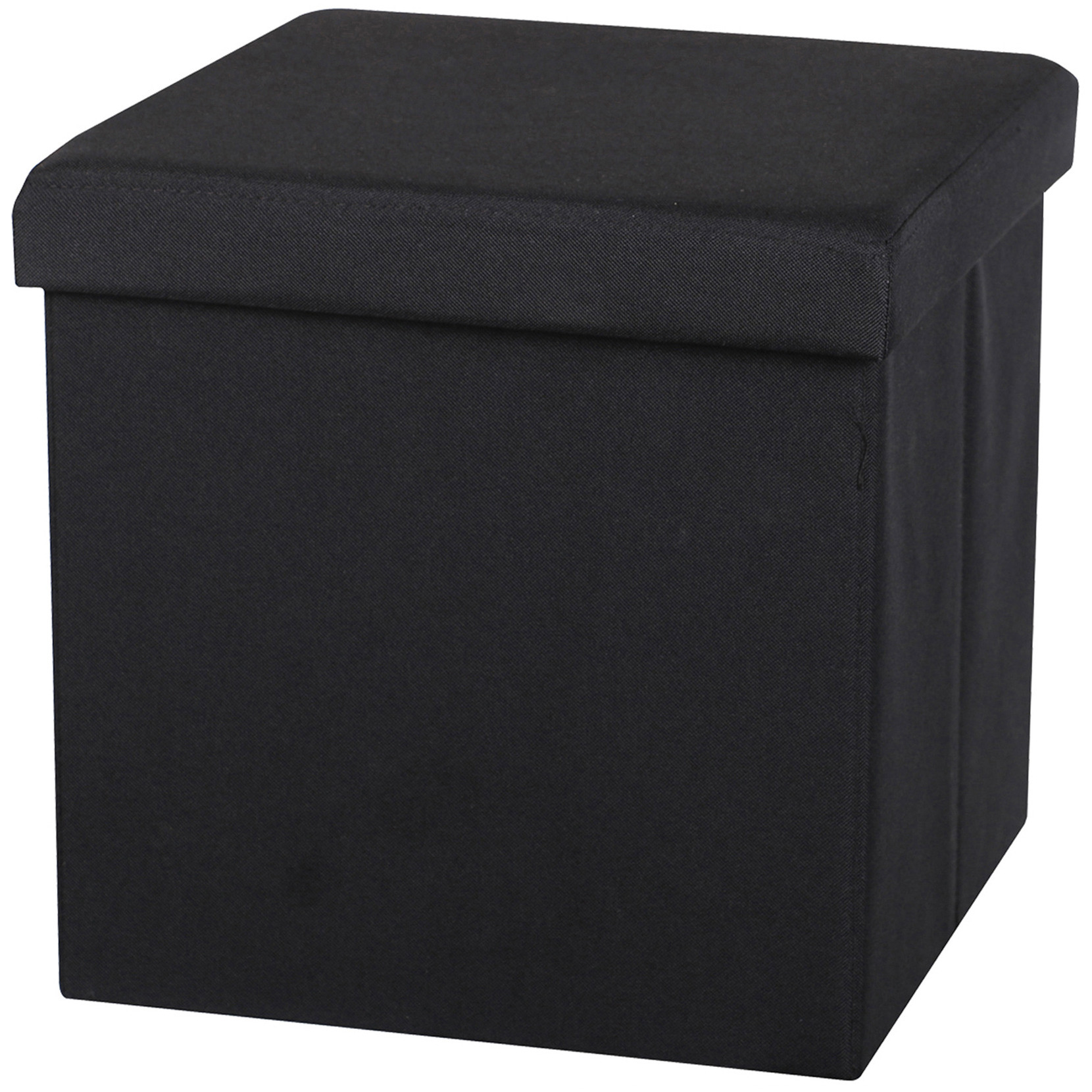 Poef/hocker - opbergbox zit krukje - zwart - linnen/mdf - 37 x 37 cm - opvouwbaar -