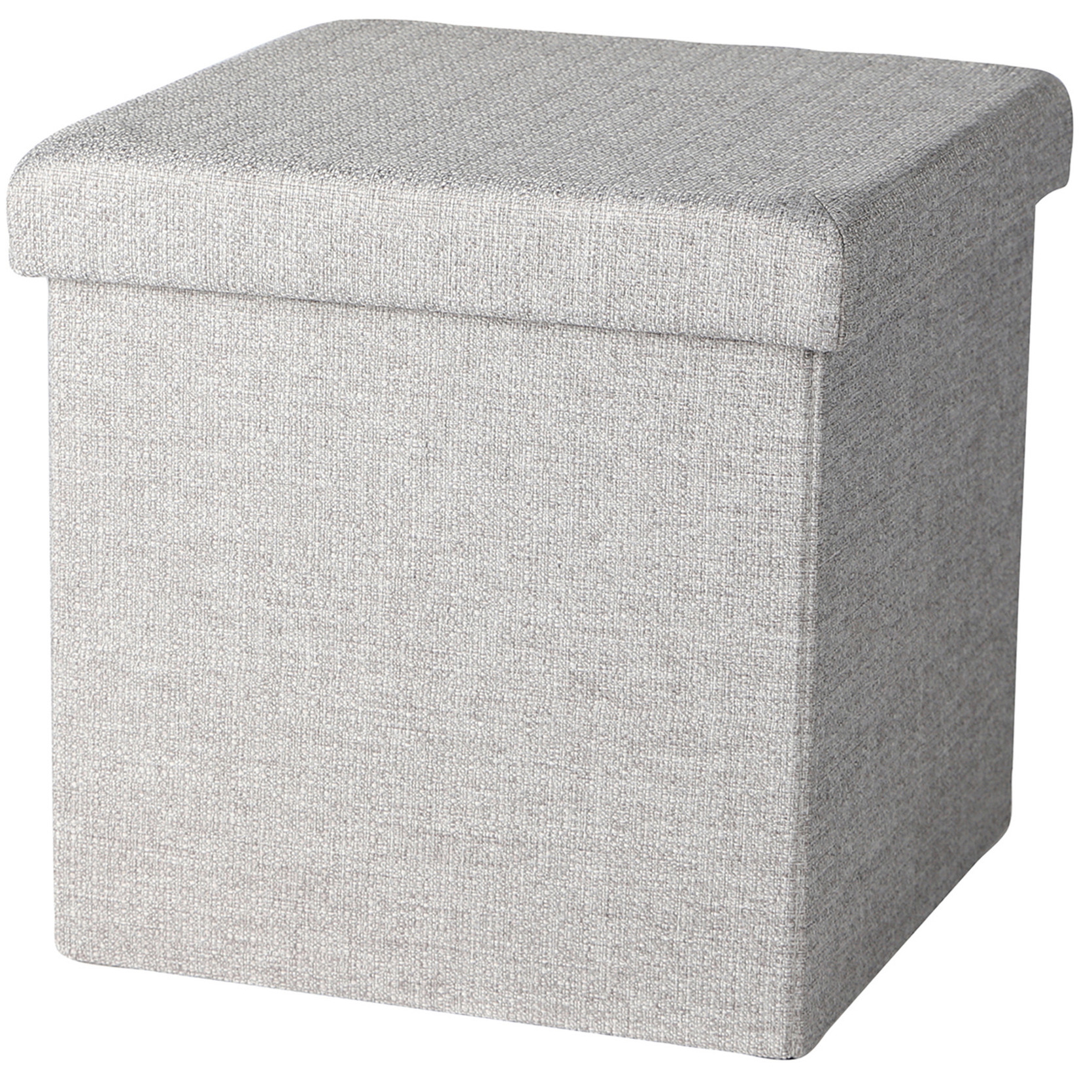 Poef/hocker - opbergbox zit krukje - lichtgrijs - polyester/mdf - 38 x 38 cm - opvouwbaar -