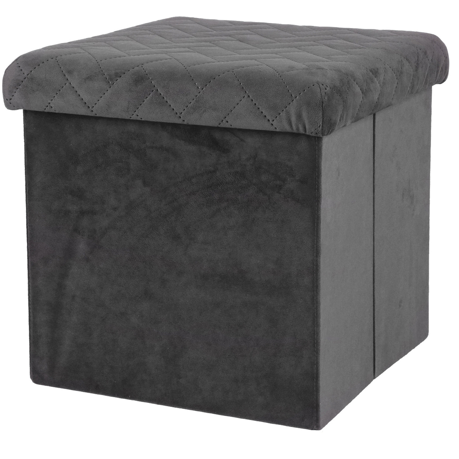Poef/hocker - opbergbox zit krukje - velvet donkergrijs - polyester/mdf - 38 x 38 cm - opvouwbaar -