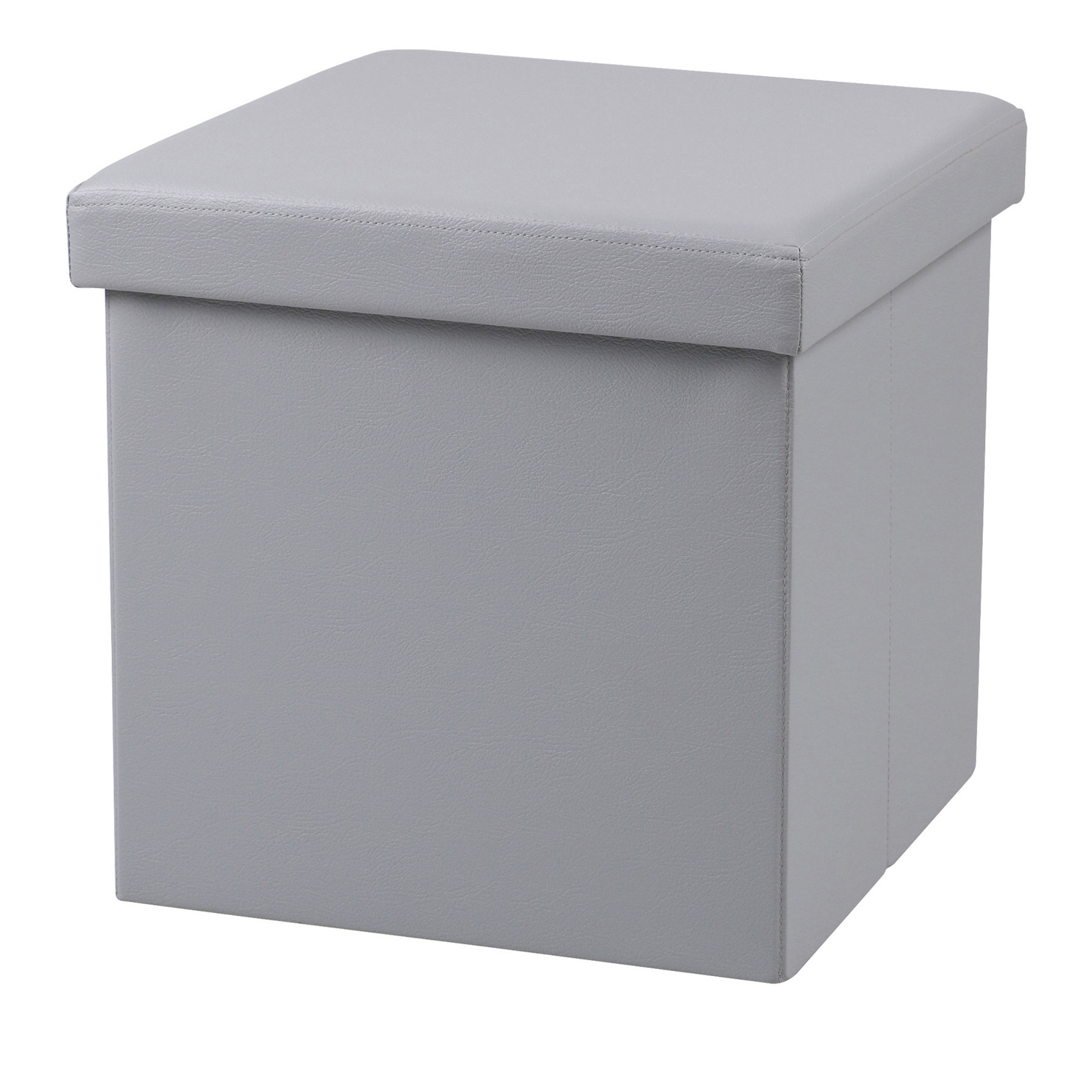 Poef Leather BOX - hocker - opbergbox - lichtgrijs - PU/mdf - 38 x 38 cm - opvouwbaar -