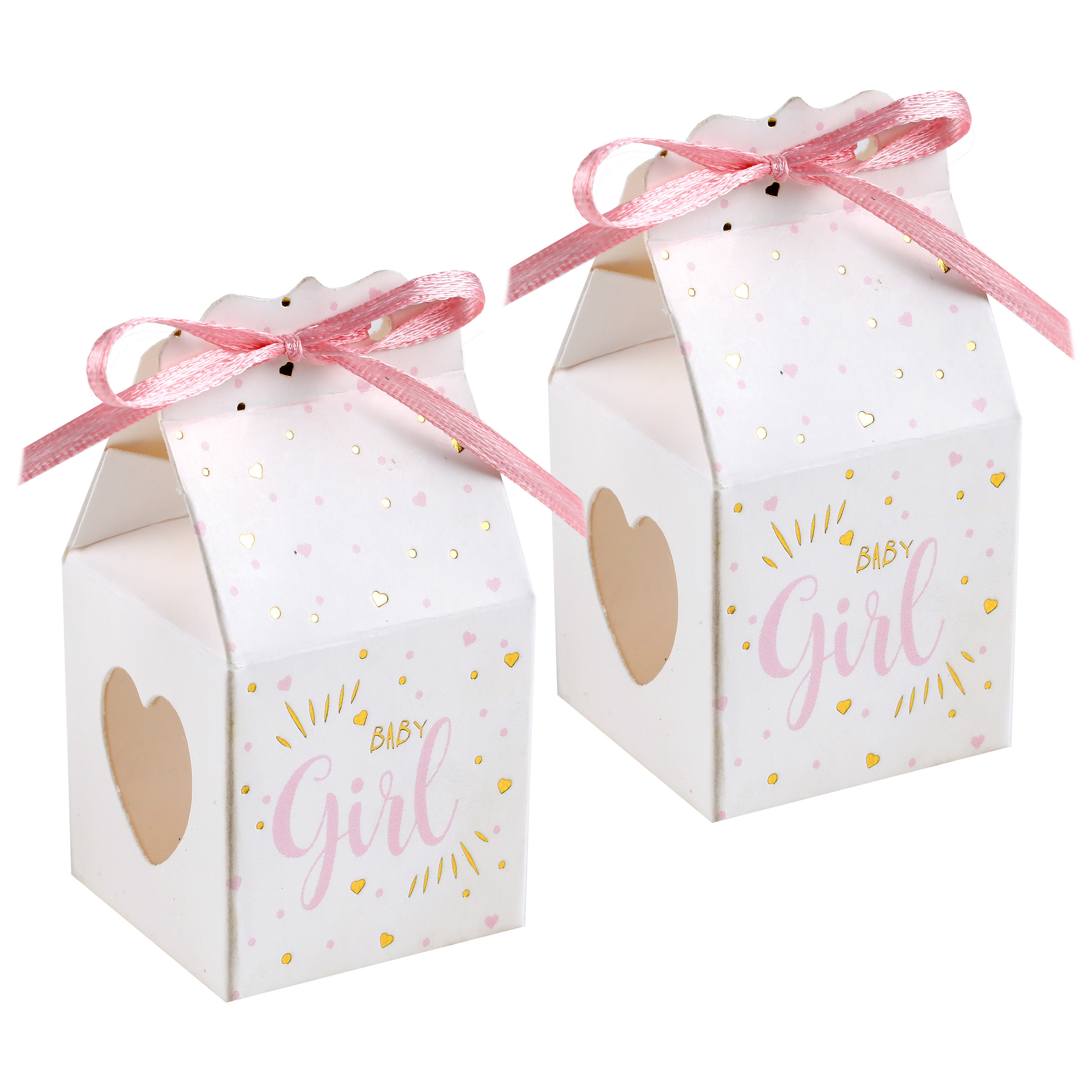 Cadeaudoosjes baby girl - Babyshower bedankje - 24x stuks - wit/roze - 4 cm - dochter -