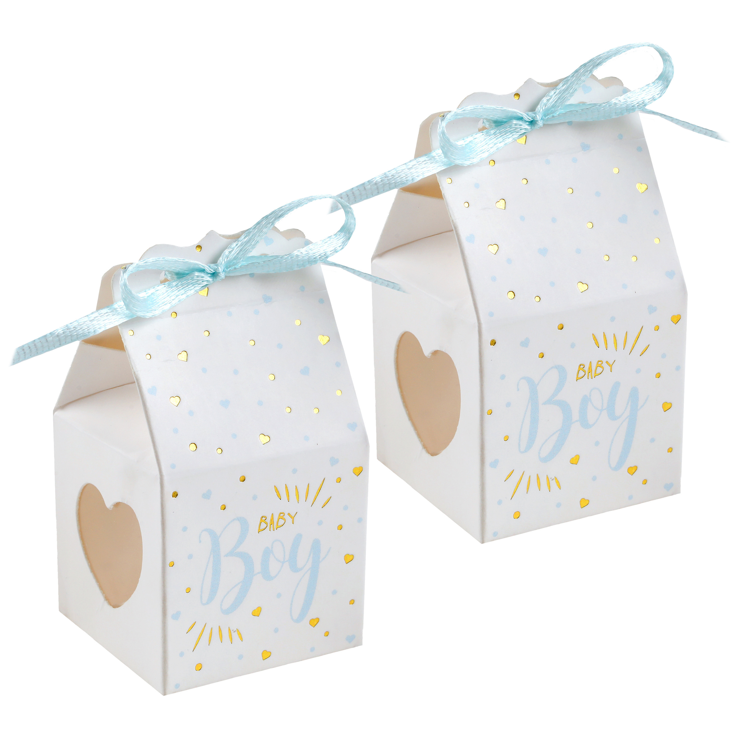 Cadeaudoosjes baby boy - Babyshower bedankje - 24x stuks - wit/blauw - 4 cm - zoon -