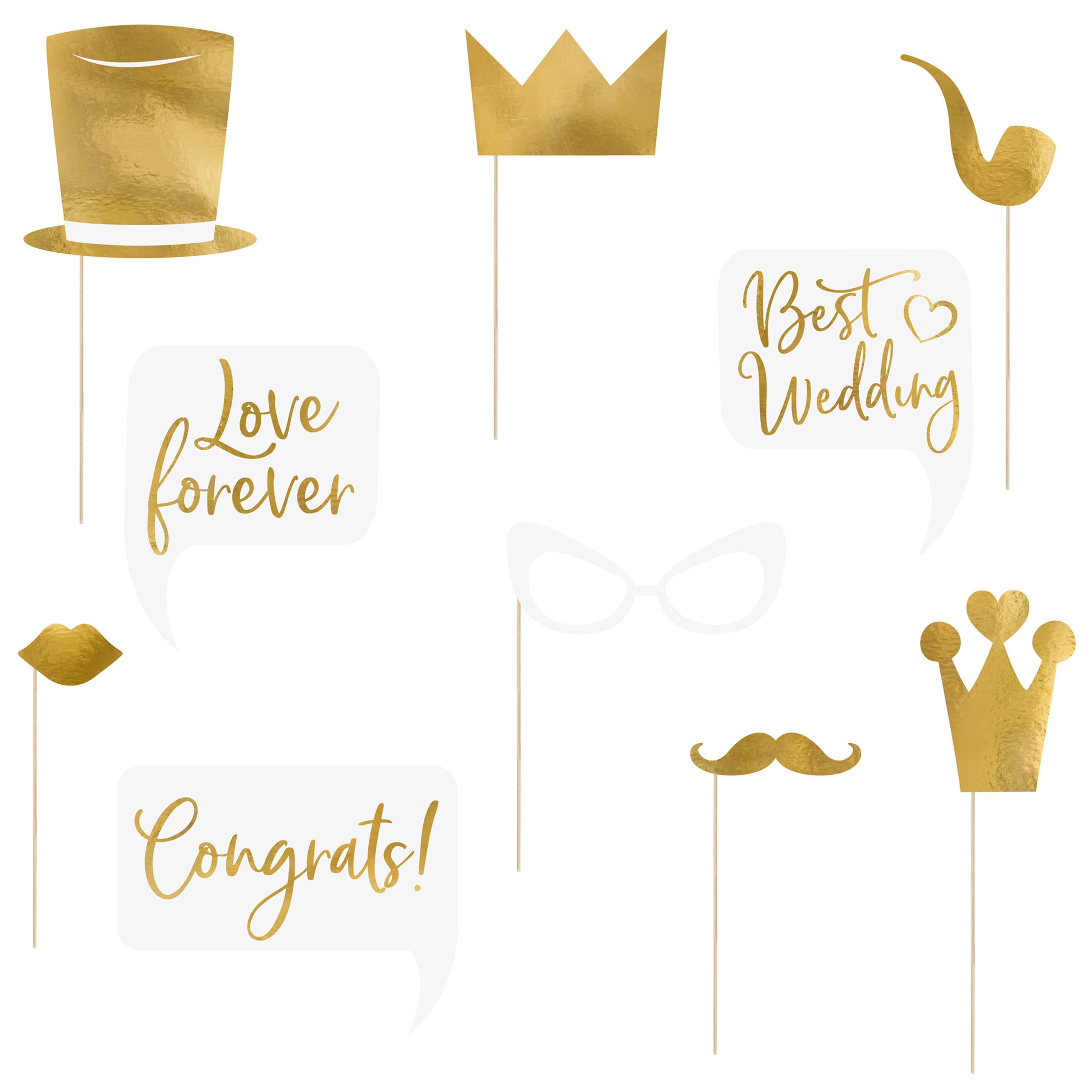 Foto prop set Gold - Bruiloft - goud/wit - set 10x stuks - 7-22 cm -