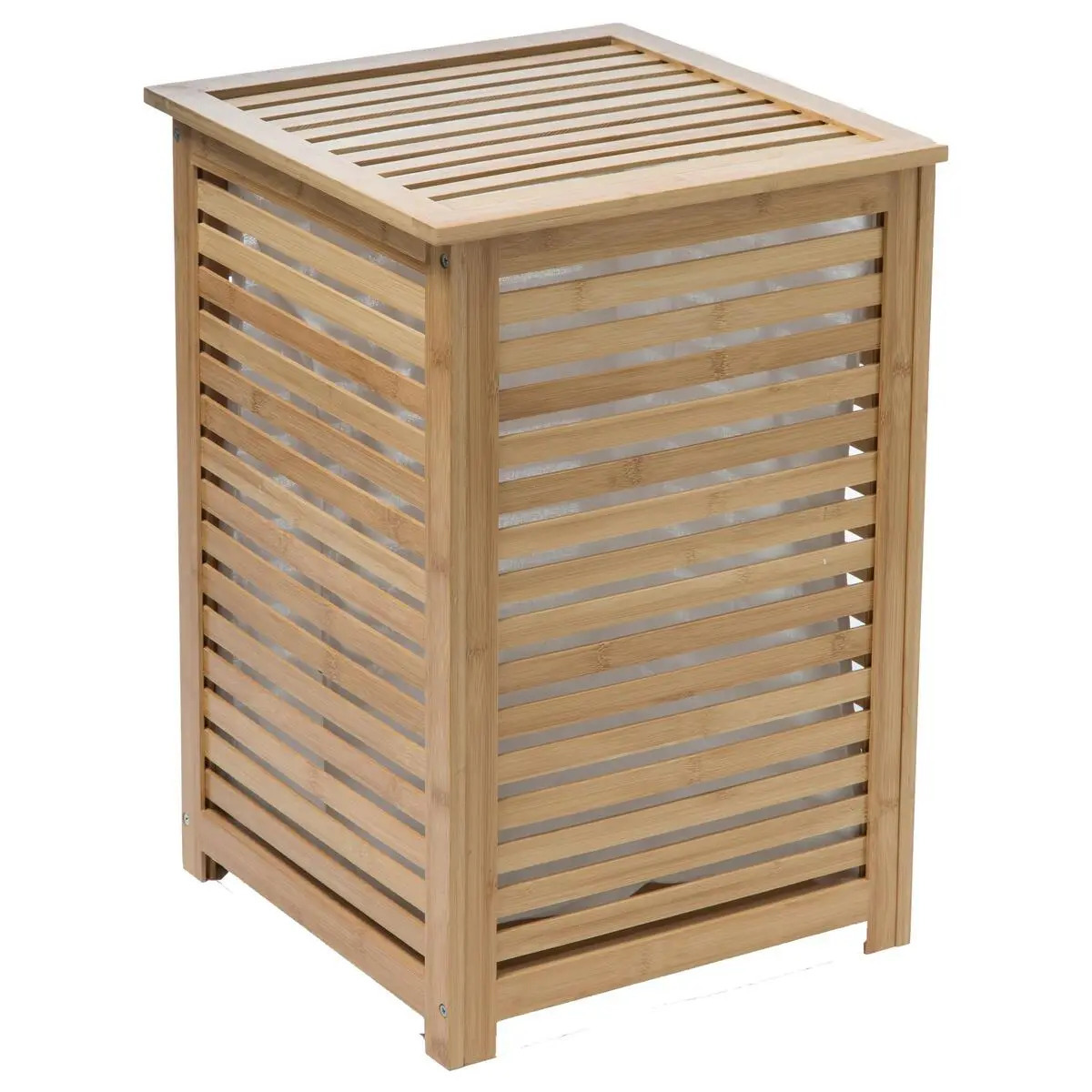 Wasmand Bamboe - met opvang waszak - 65 liter compartiment - 40 x 38 x 58 cm - met deksel -