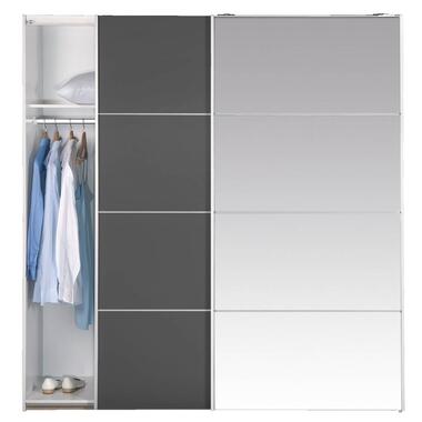 Schuifdeurkast Verona wit - antraciet/spiegel - 200x182x64 cm - Leen Bakker
