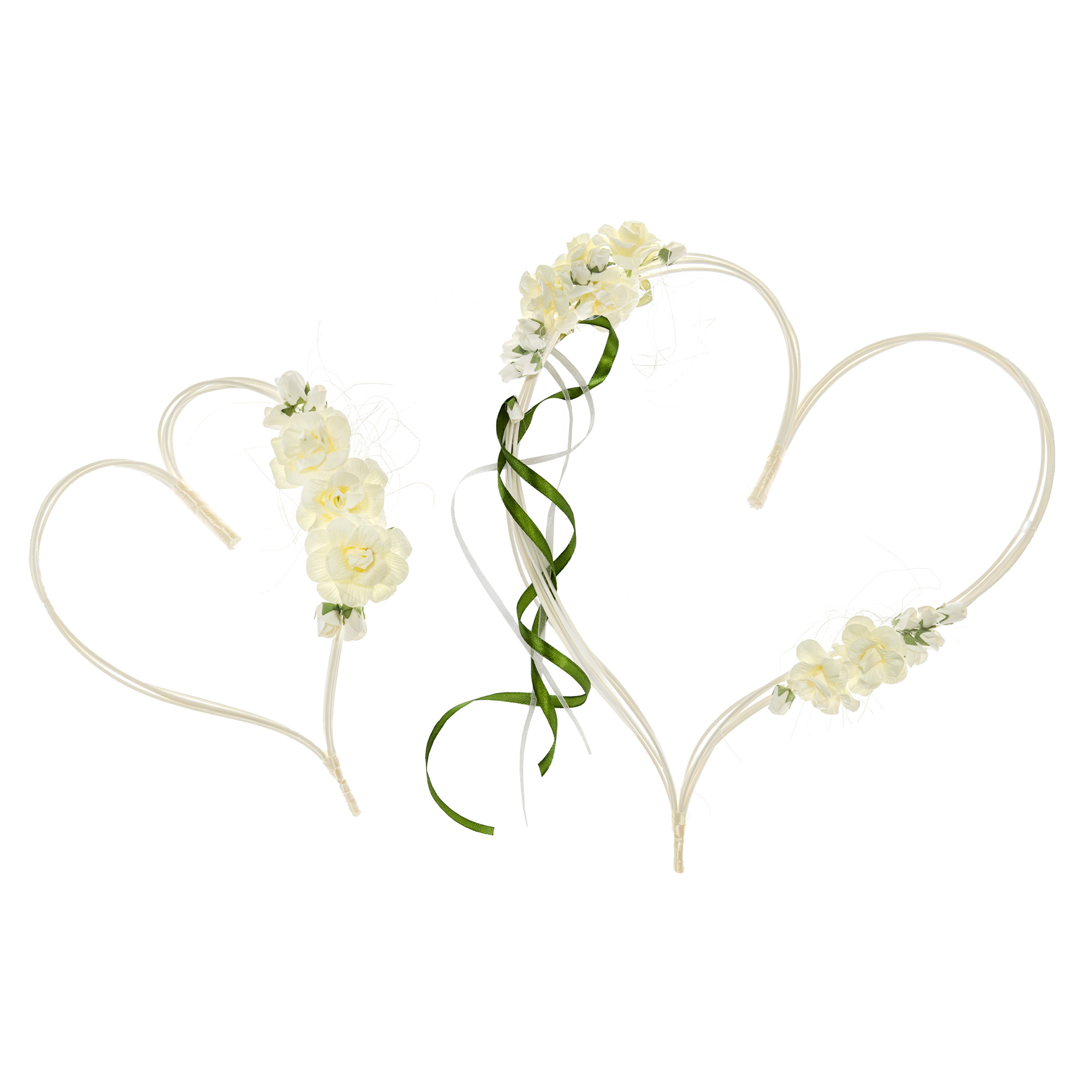Trouwauto decoratie bloemen harten - Bruiloft - creme wit - 2x - 19-30 cm -