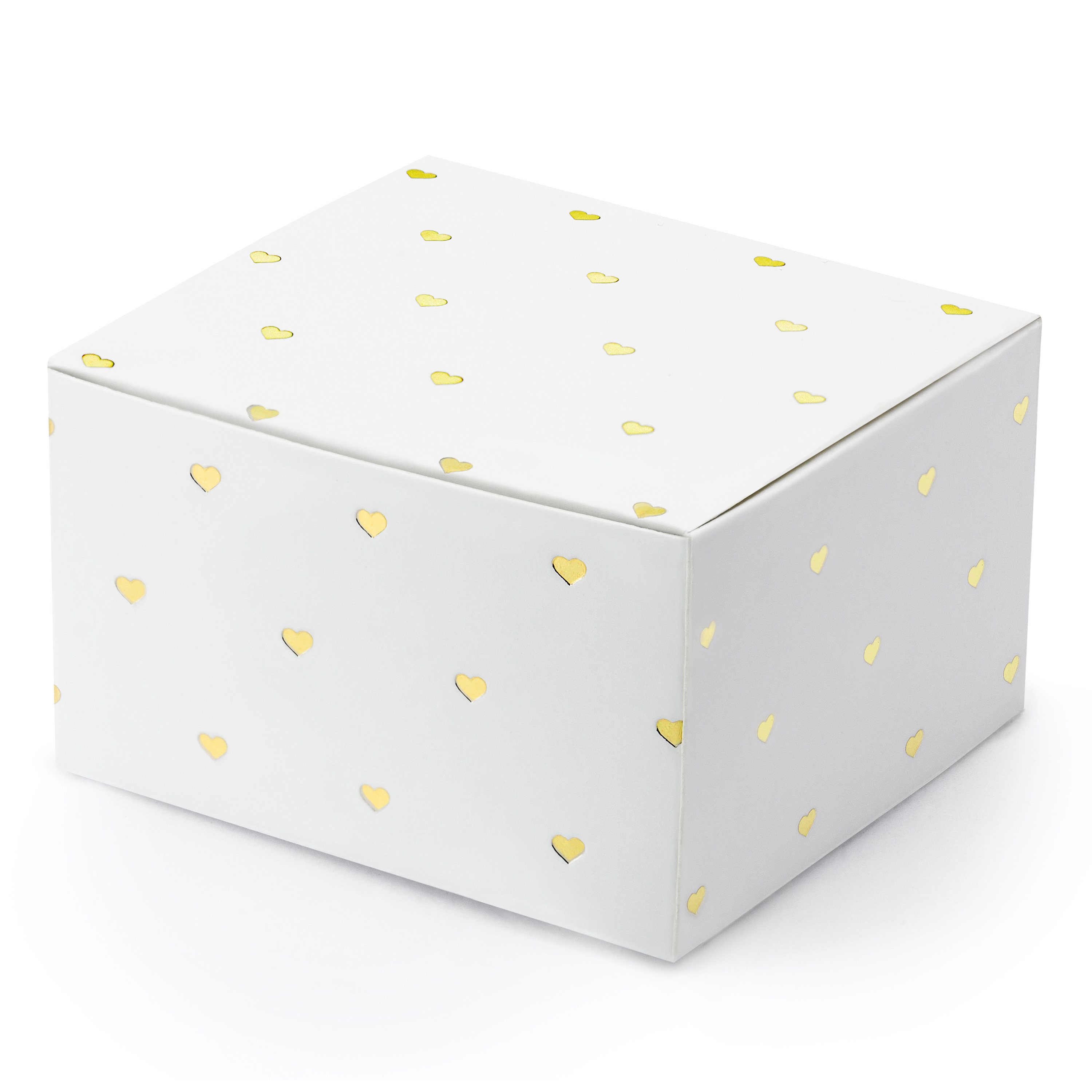 Cadeaudoosje Hartjes - Bruiloft bedankje - 10x stuks - wit/goud - papier - 6 x 4 cm -