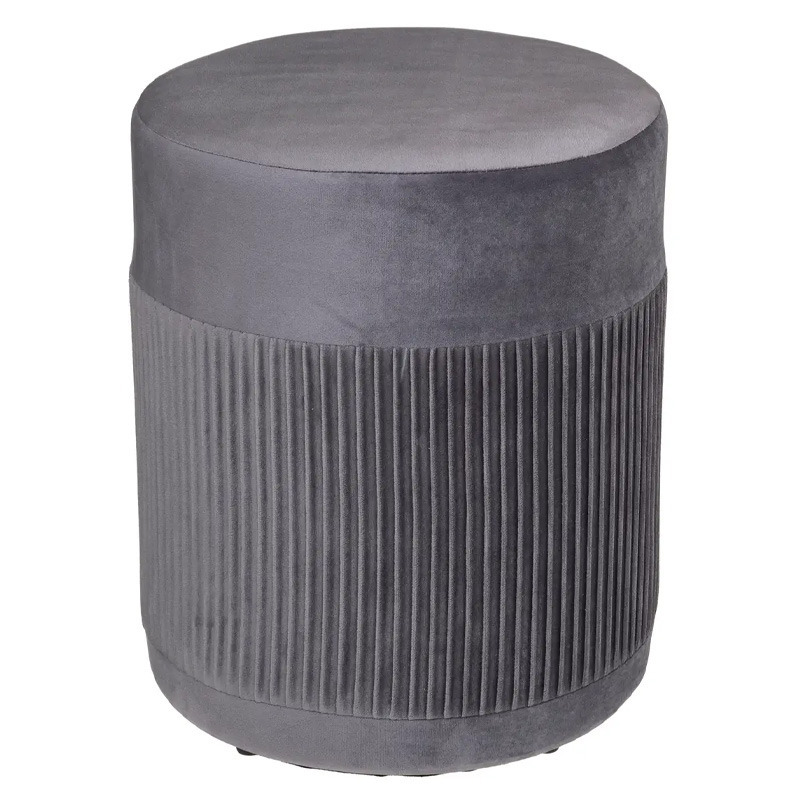 Poef om te zitten - hout/stof - grijs fluweel - D31 x H38 cm - bijzet stoeltjes -
