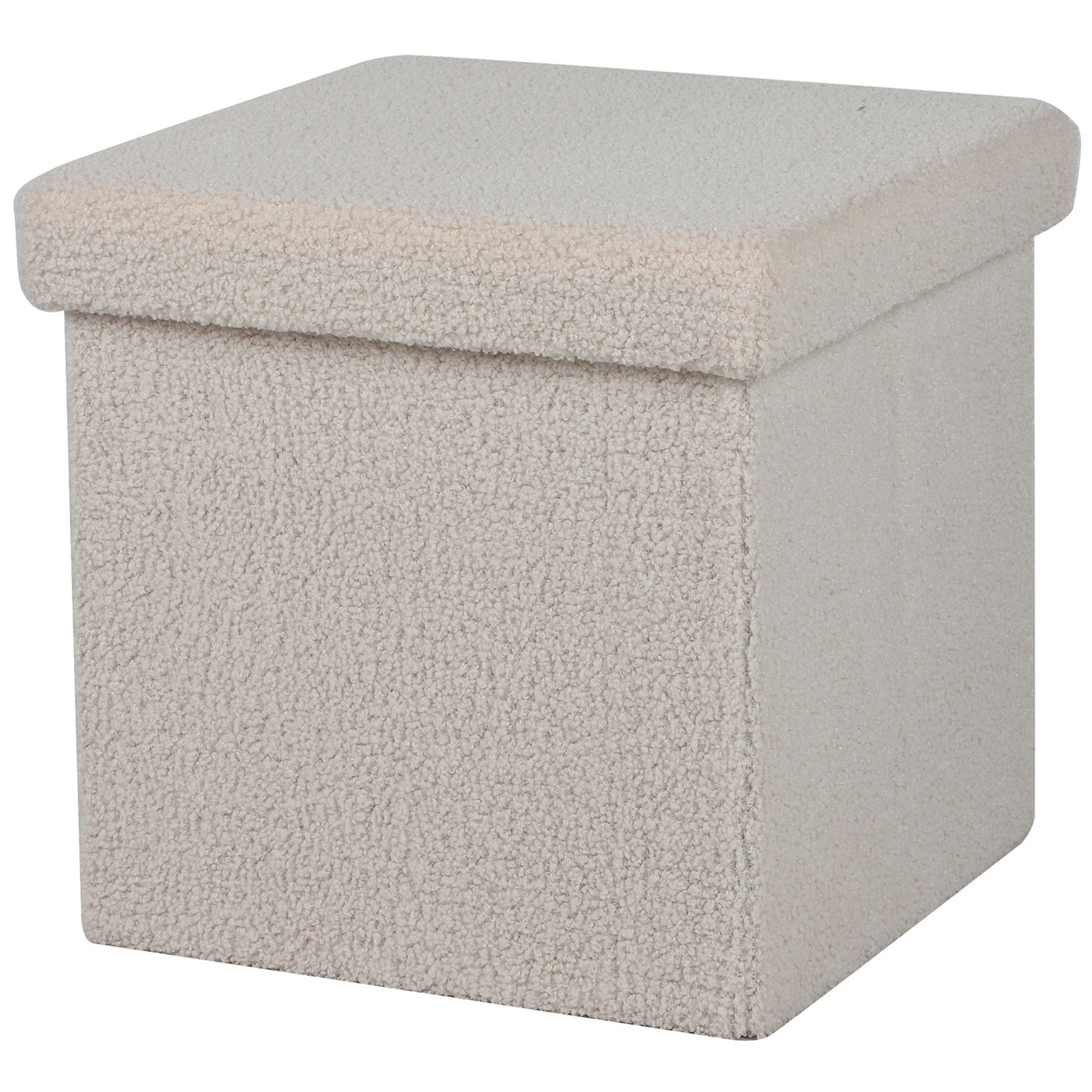 Poef Teddy BOX - hocker - opbergbox - creme wit - polyester/mdf - 38 x 38 cm - opvouwbaar -