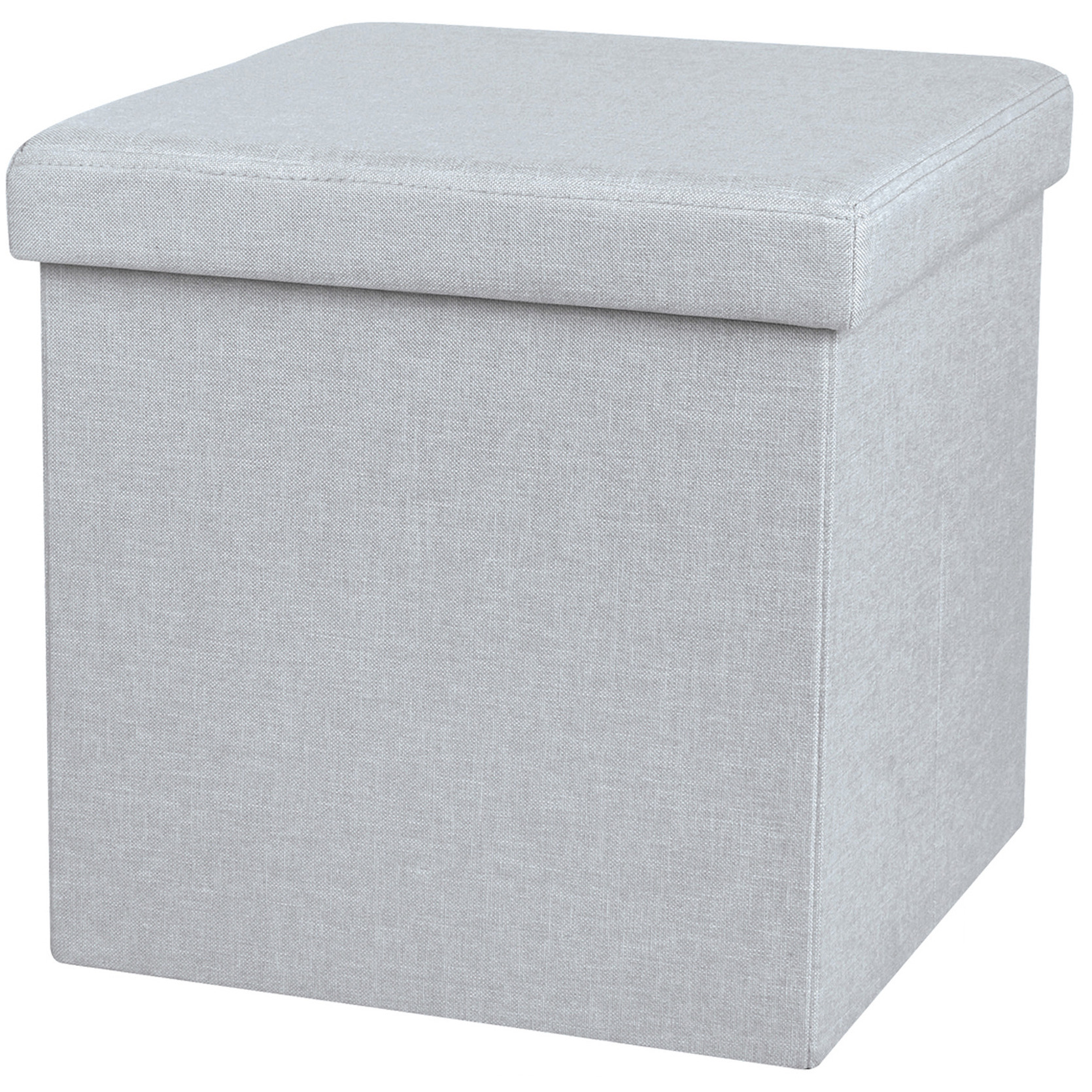 Poef/hocker - opbergbox zit krukje - lichtgrijs - linnen/mdf - 37 x 37 cm - opvouwbaar -