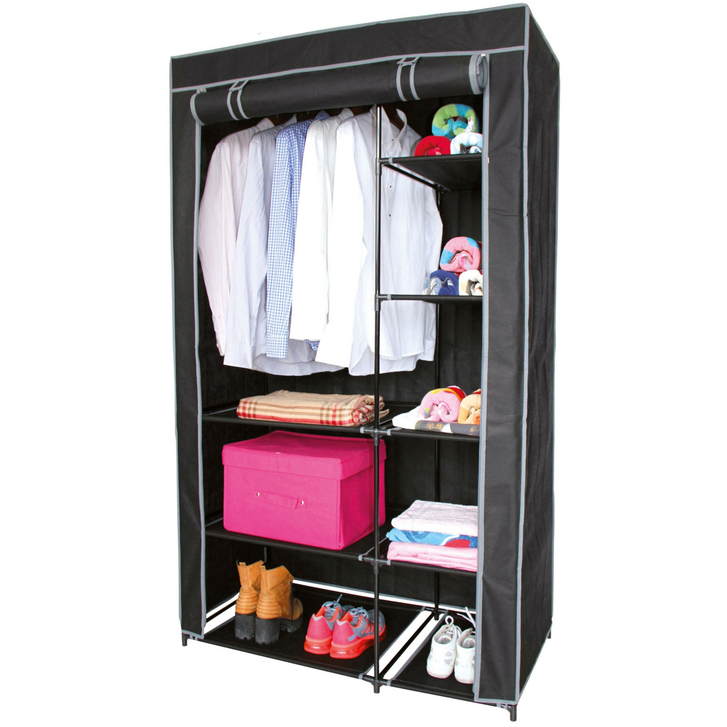 Mobiele kledingkast met legplanken/hang stang - opvouwbaar - grijs - 100 x 50 x 170 cm -