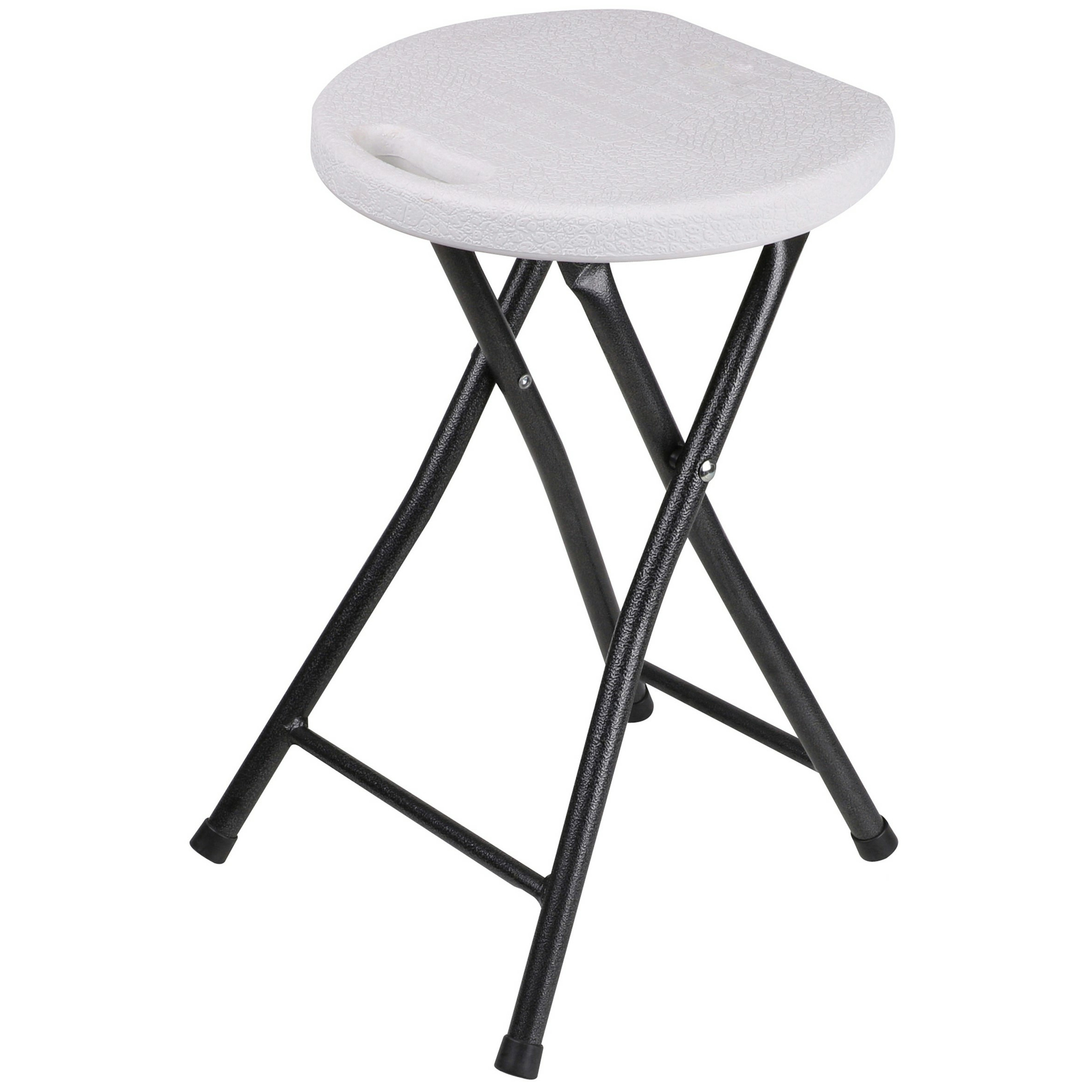 Urban Living bijzet krukje/stoel - Opvouwbaar - wit/zilver - D30 x H45 cm -
